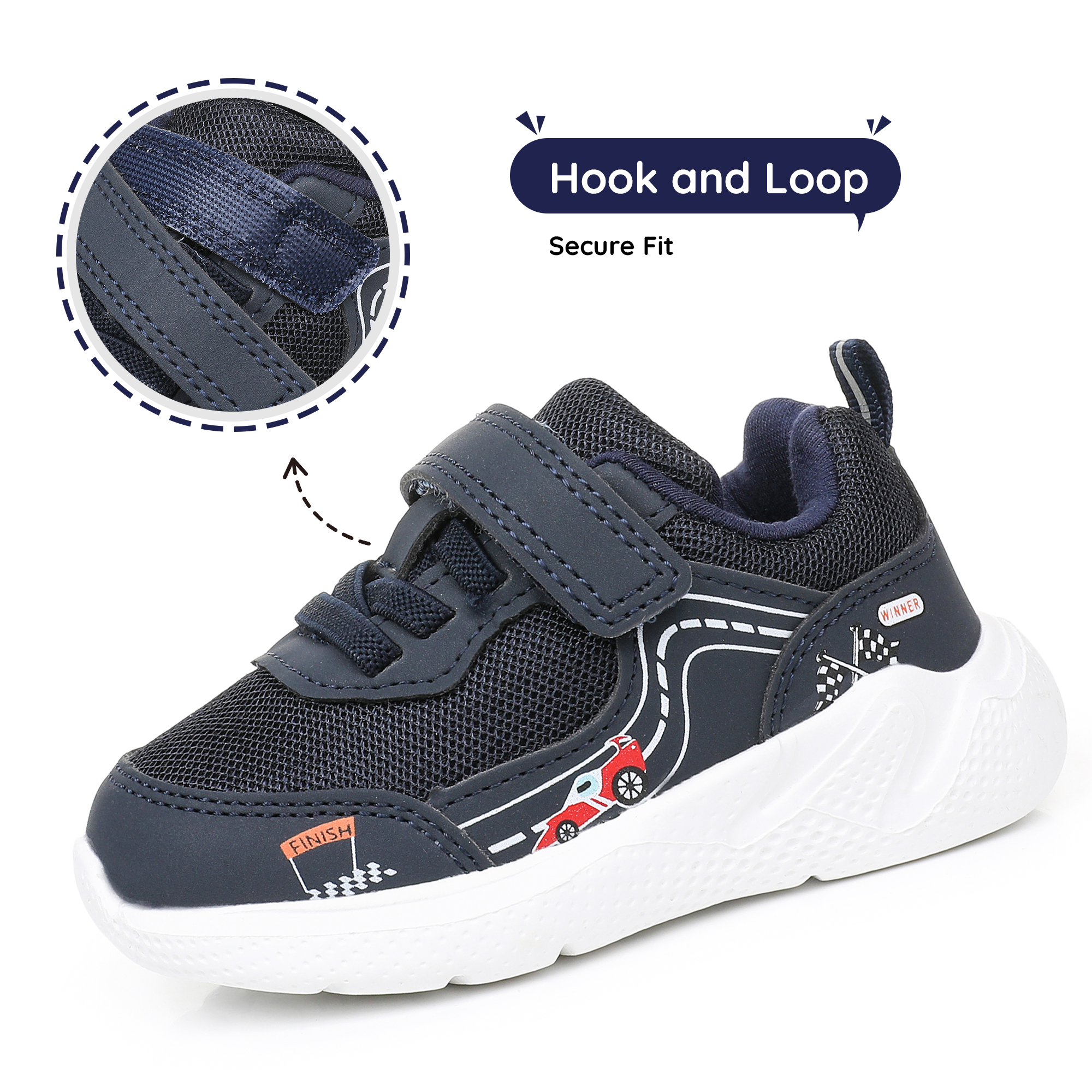 Apakowa Infant & Toddler Boys Girls Sneakers – Breathable Mesh First Walker Shoes with Adjustable Strap or Elastic Laces, Lightweight Non-Slip Athletic Shoes for Early Walkers (6-24 Months)-RF528-Navy
