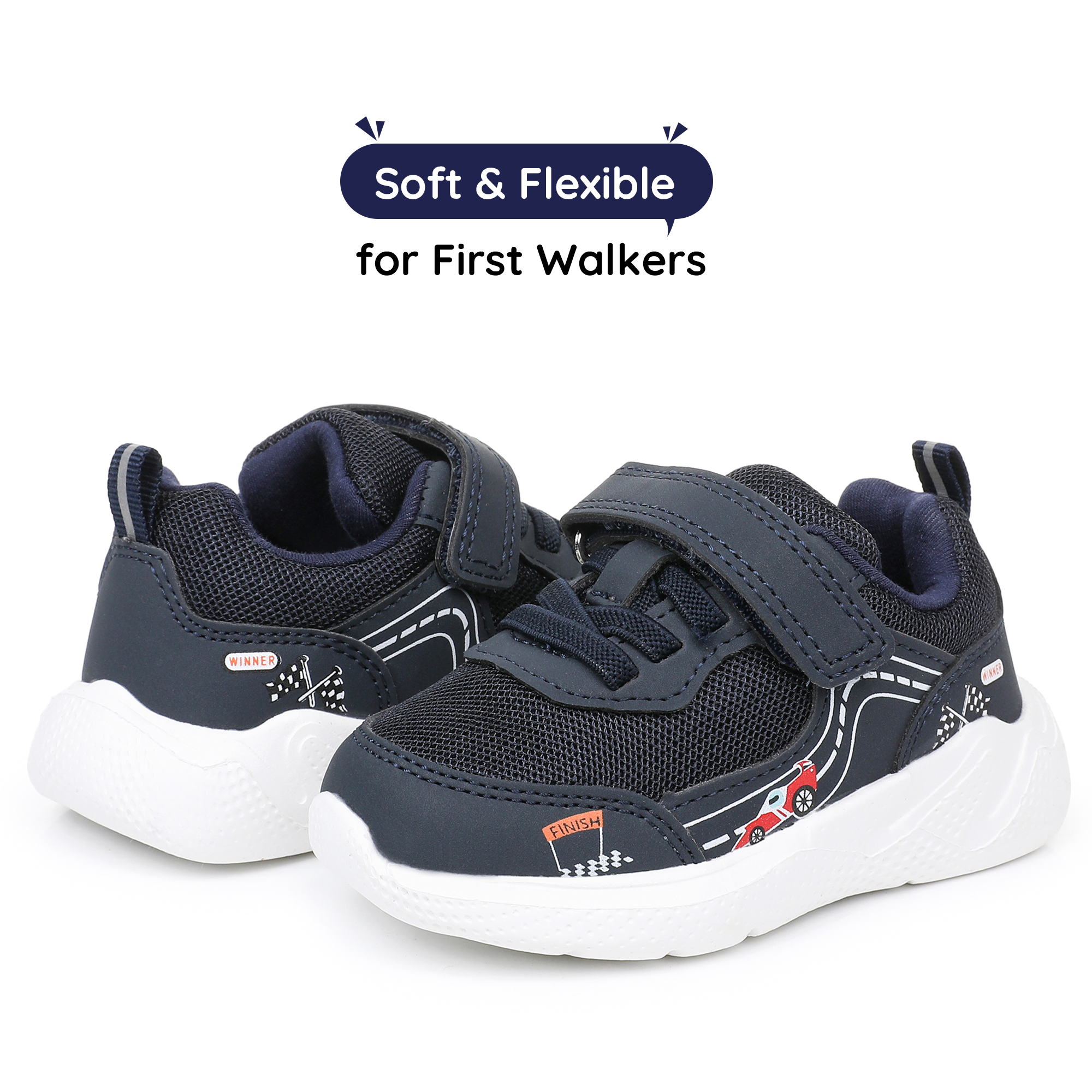 Apakowa Infant & Toddler Boys Girls Sneakers – Breathable Mesh First Walker Shoes with Adjustable Strap or Elastic Laces, Lightweight Non-Slip Athletic Shoes for Early Walkers (6-24 Months)-RF528-Navy