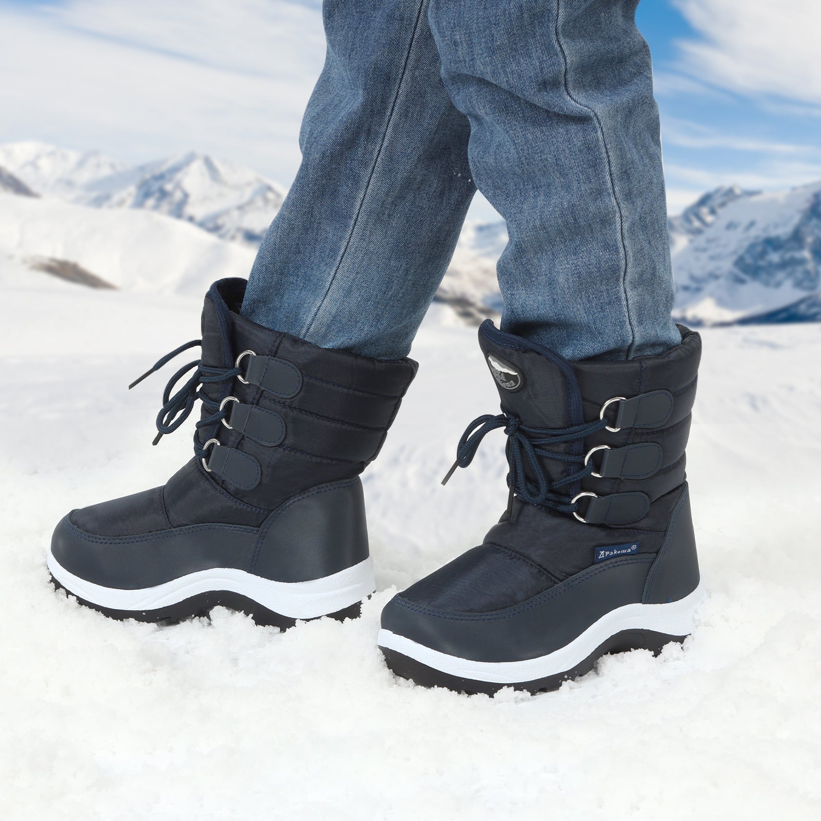 Apakowa Boys Water Resistance Snow Boots for Toddler/Little Kid-FXJFSZK-HDL020-Navy