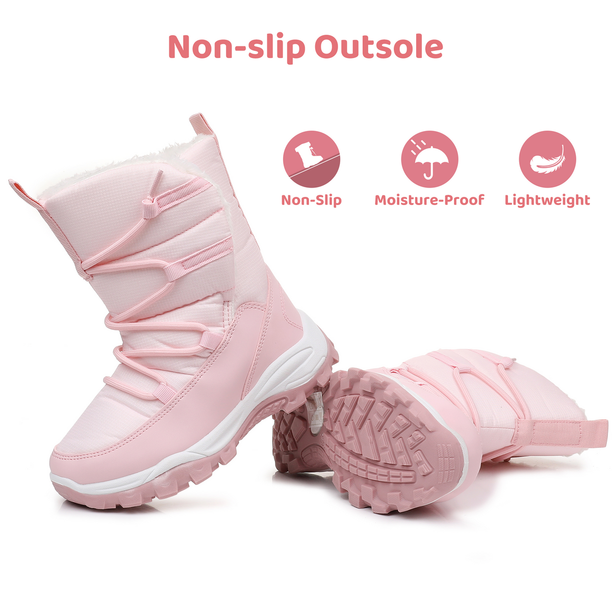 Blikcon Girls Snow Boots Water-Resistant Slip Resistant Warm Winter Shoes (Little Kid/Big Kid)-H0823-Pink