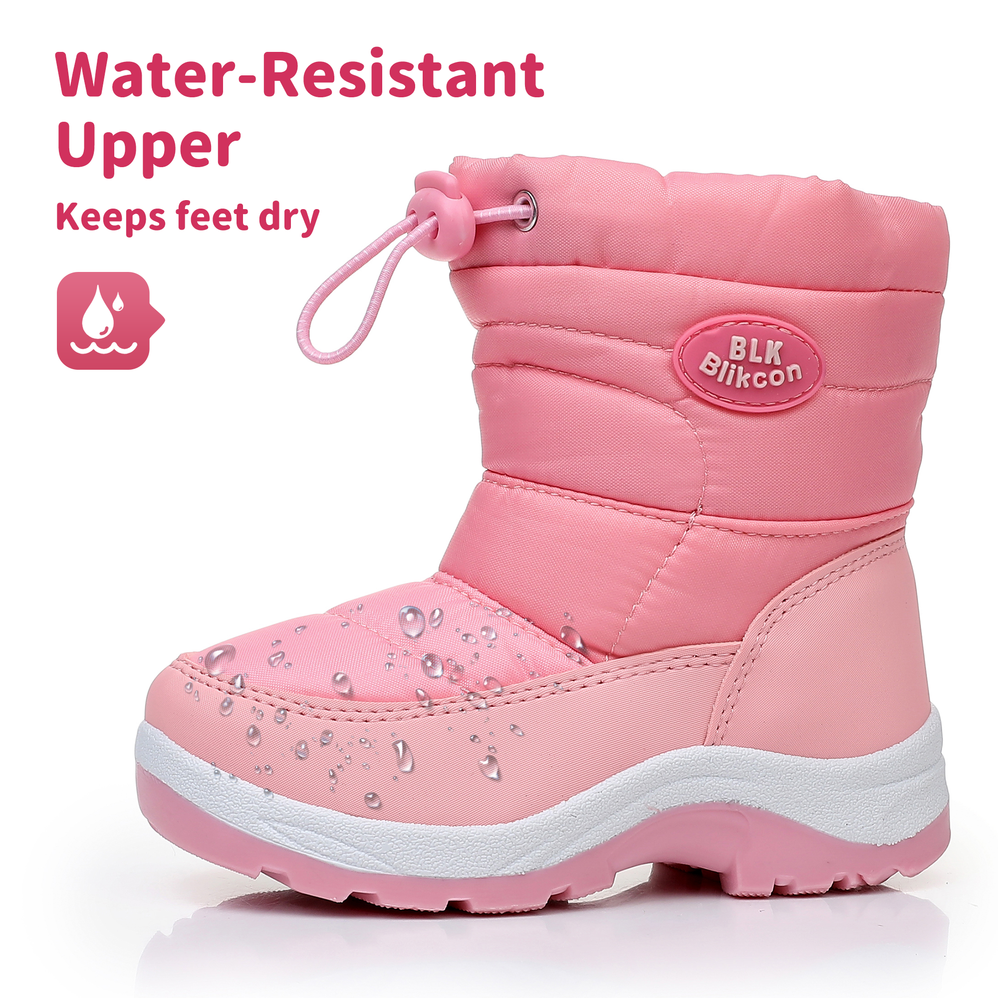 Blikcon Boys Girls Snow Boots Slip Resistant Waterproof Winter Boots (Toddler/Little Kid)-BLK-H0326-PinkPeach