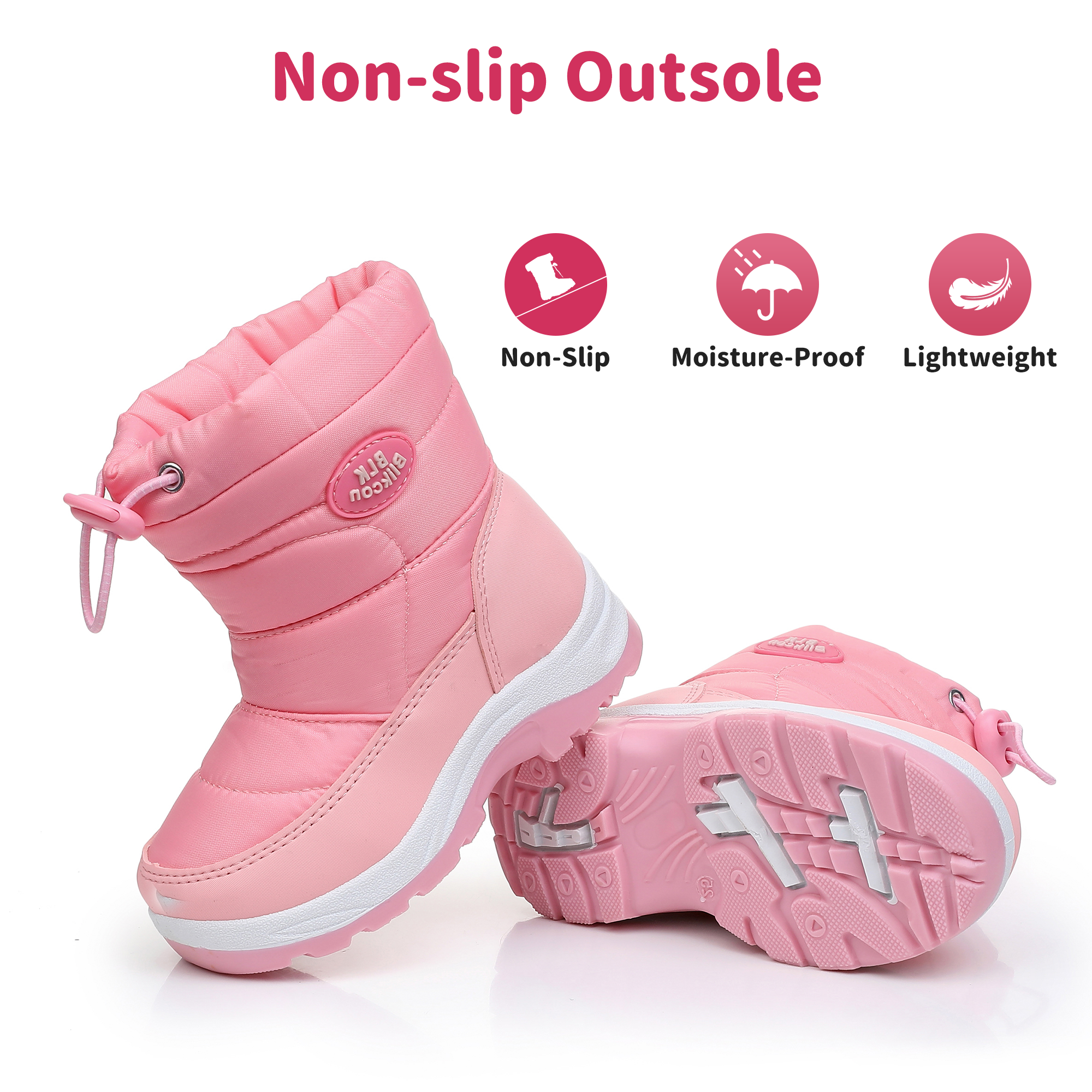 Blikcon Boys Girls Snow Boots Slip Resistant Waterproof Winter Boots (Toddler/Little Kid)-BLK-H0326-PinkPeach