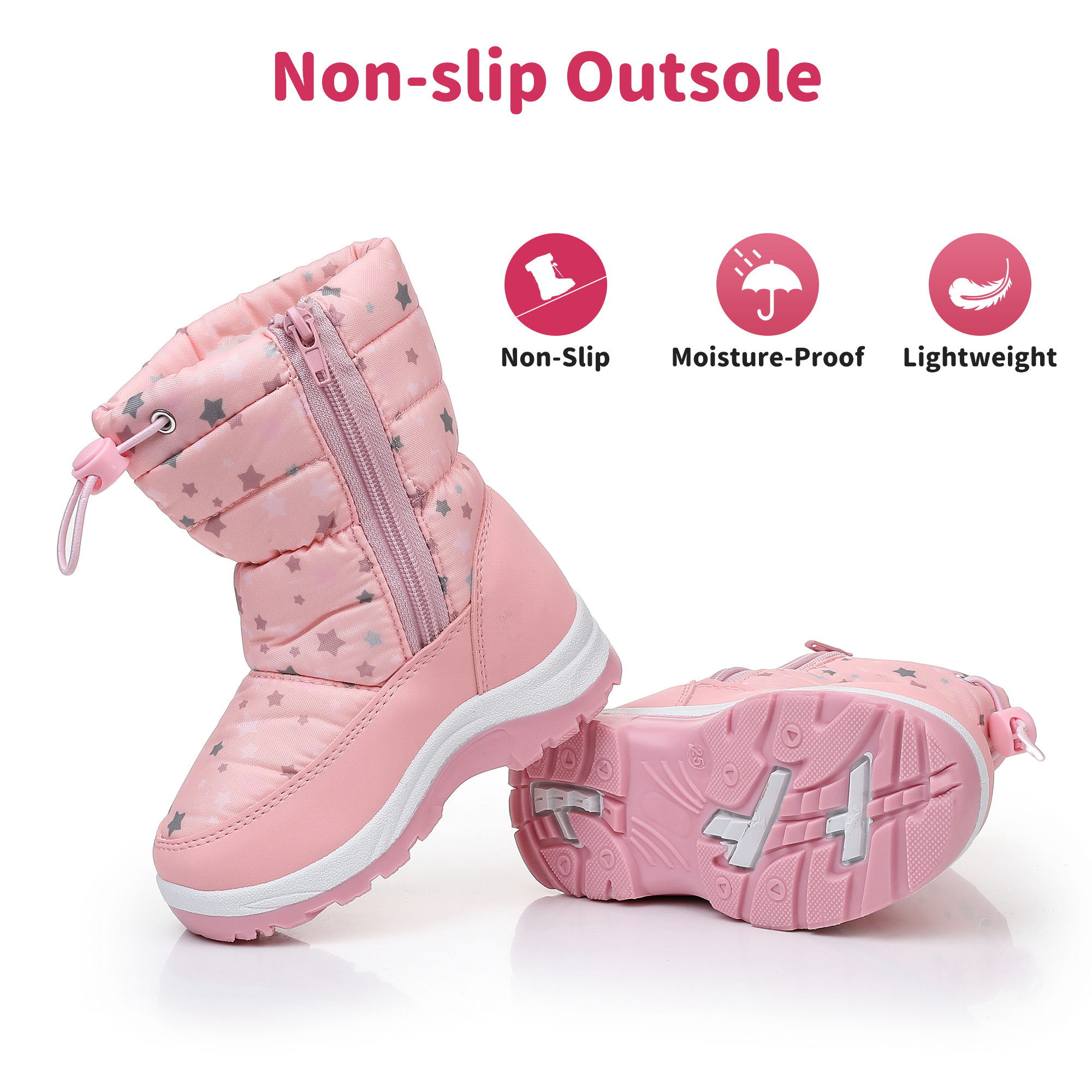 Blikcon Boys Girls Snow Boots Slip Resistant Waterproof Winter Boots (Toddler/Little Kid)-BLK-H0328-Pink