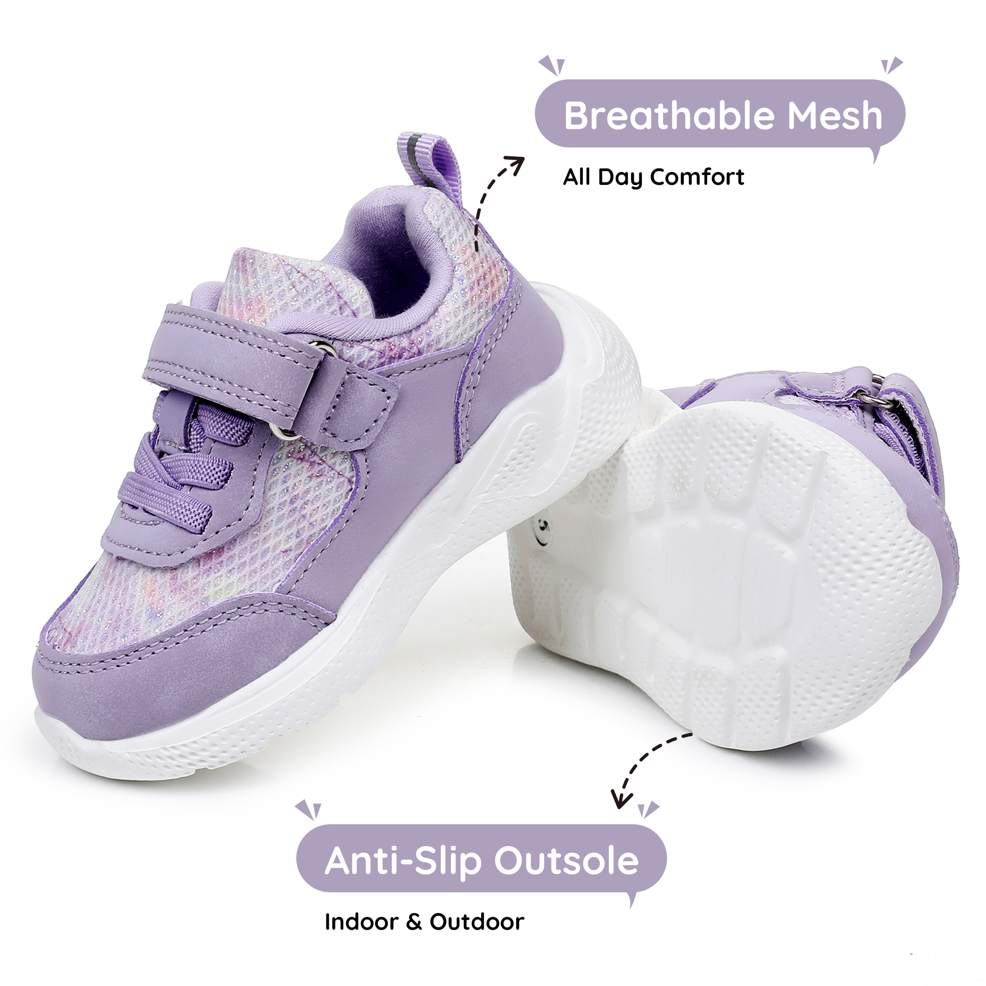 Apakowa Infant & Toddler Boys Girls Sneakers – Breathable Mesh First Walker Shoes with Adjustable Strap or Elastic Laces, Lightweight Non-Slip Athletic Shoes for Early Walkers (6-24 Months)-RF528-Purple