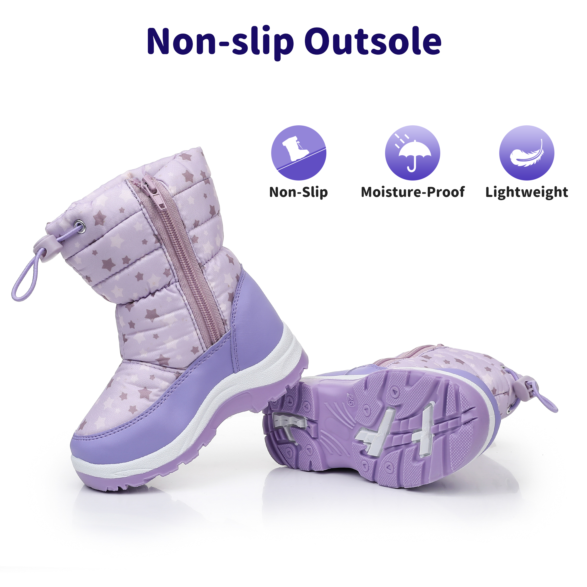 Blikcon Boys Girls Snow Boots Slip Resistant Waterproof Winter Boots (Toddler/Little Kid)-BLK-H0328-Purple