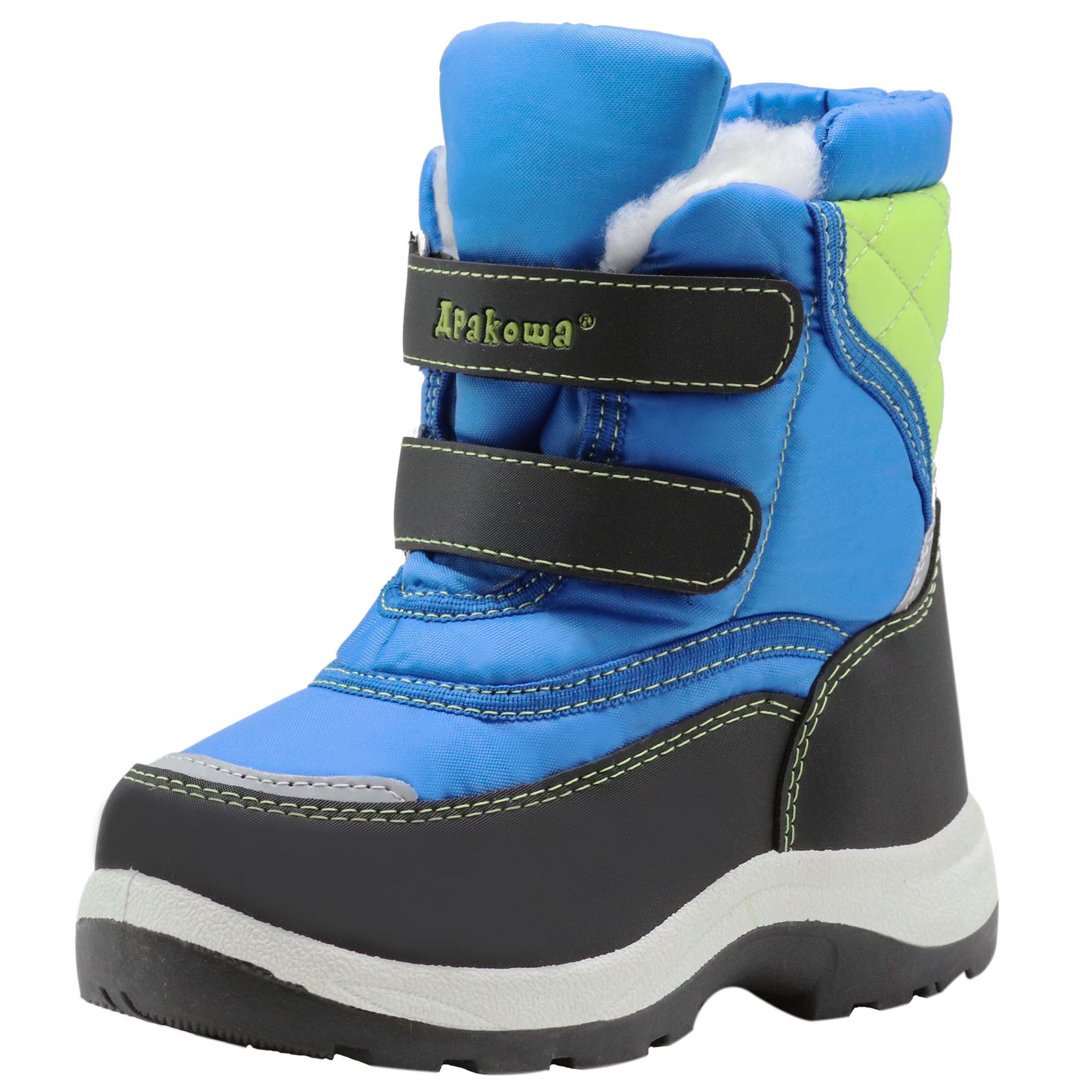 Apakowa Boys Water-resistant Snow Bootswith Hook & Loop for Toddler/Little Kid-H3305-Rblue