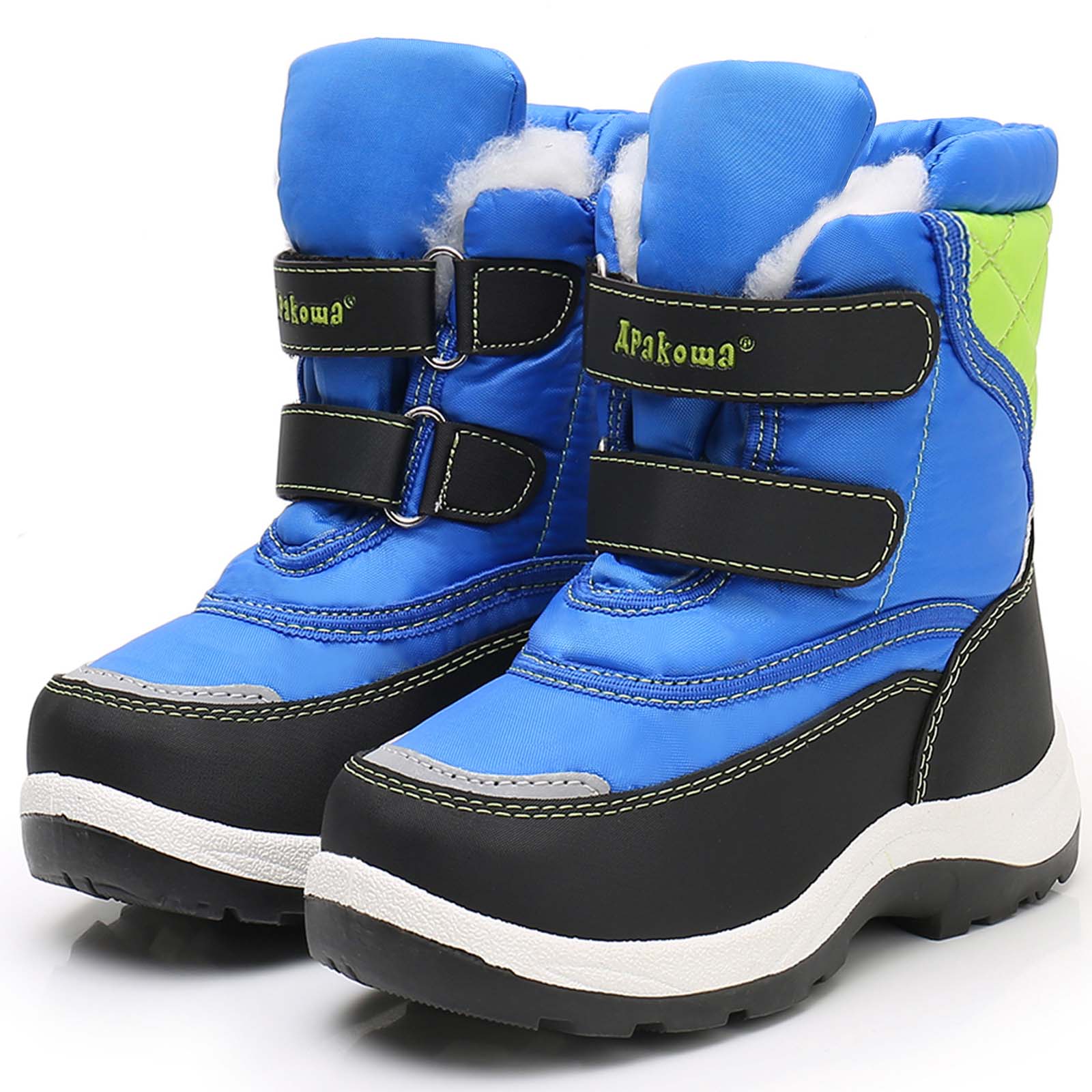 Apakowa Boys Water-resistant Snow Bootswith Hook & Loop for Toddler/Little Kid-H3305-Rblue