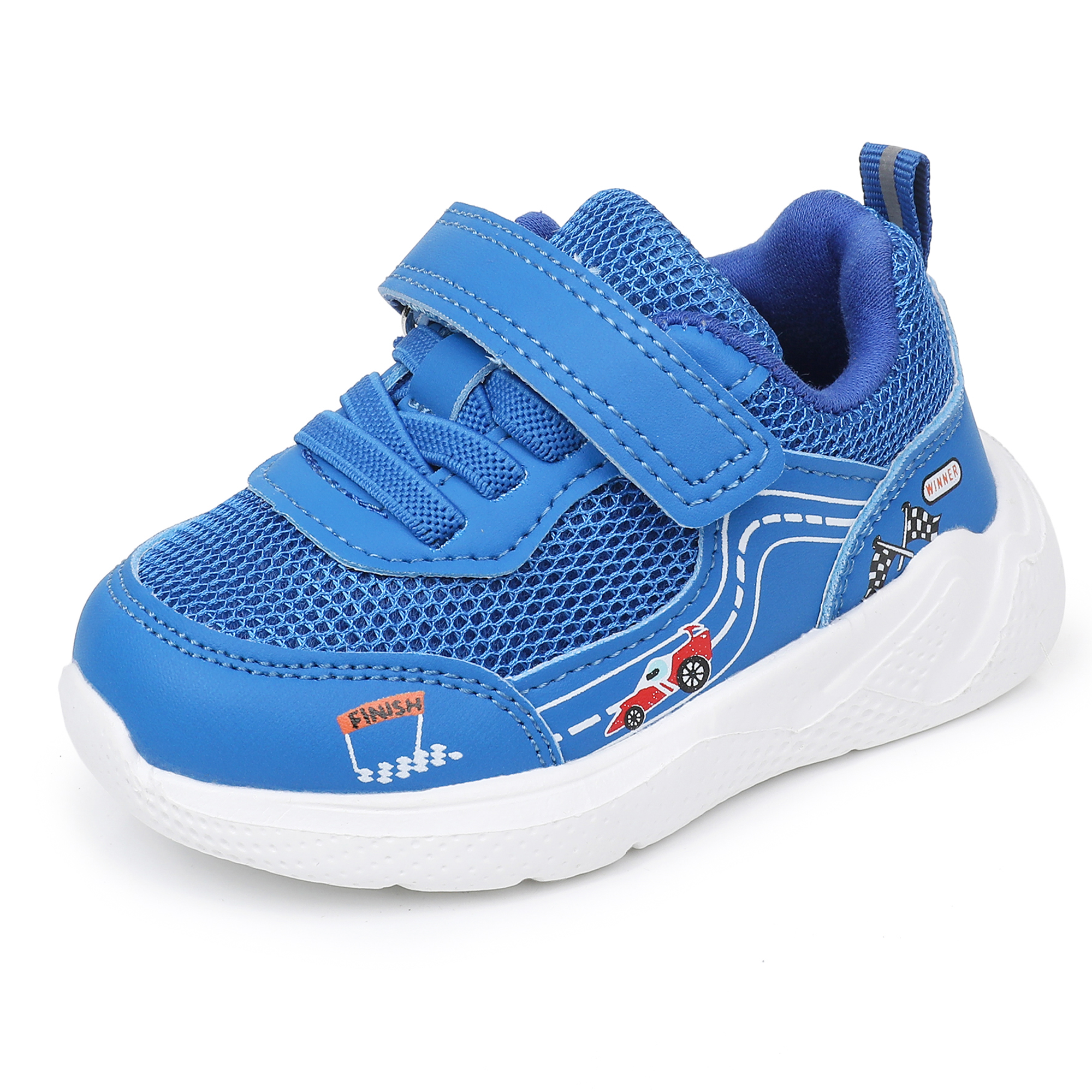 Apakowa Infant & Toddler Boys Girls Sneakers – Breathable Mesh First Walker Shoes with Adjustable Strap or Elastic Laces, Lightweight Non-Slip Athletic Shoes for Early Walkers (6-24 Months)-RF528-Rblue
