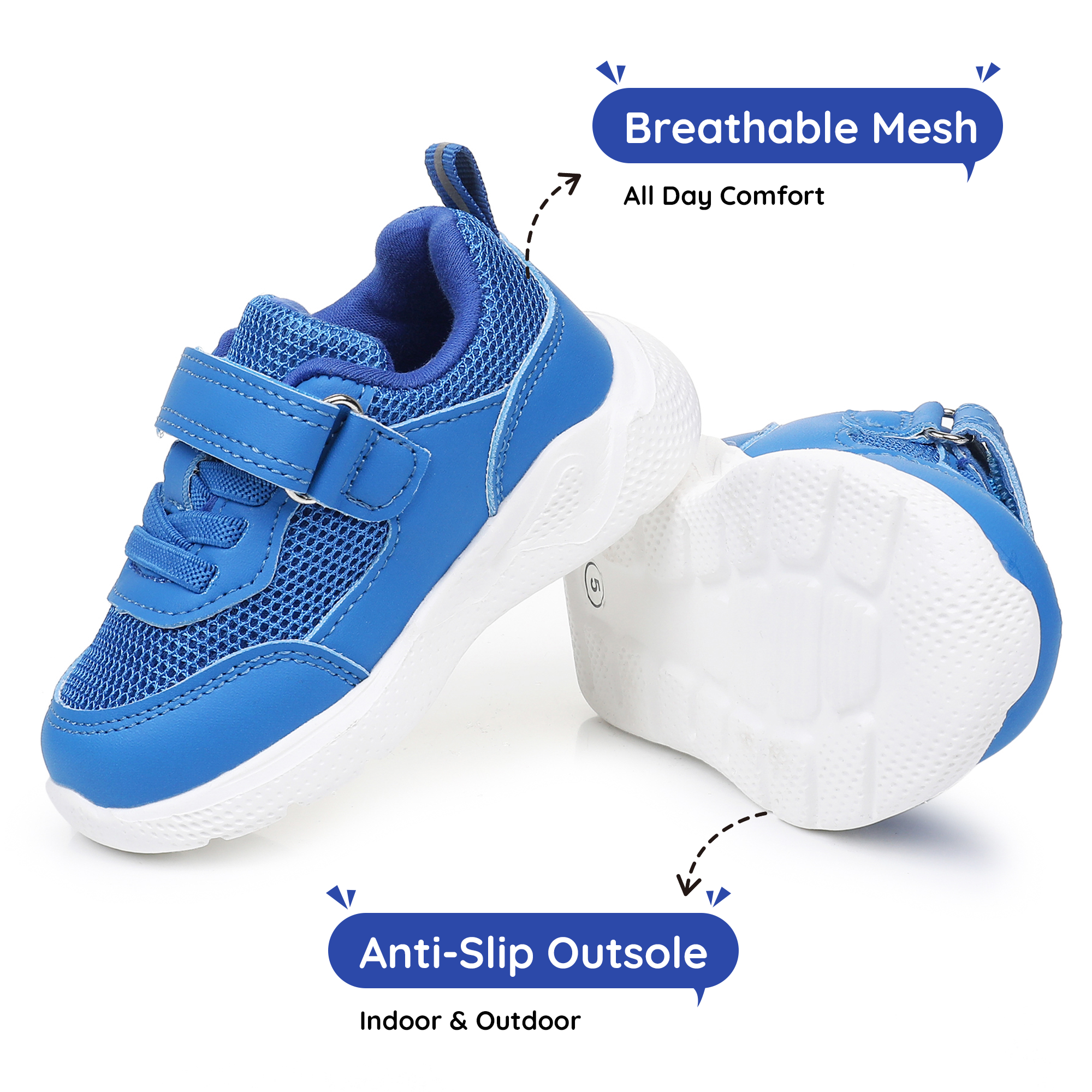 Apakowa Infant & Toddler Boys Girls Sneakers – Breathable Mesh First Walker Shoes with Adjustable Strap or Elastic Laces, Lightweight Non-Slip Athletic Shoes for Early Walkers (6-24 Months)-RF528-Rblue