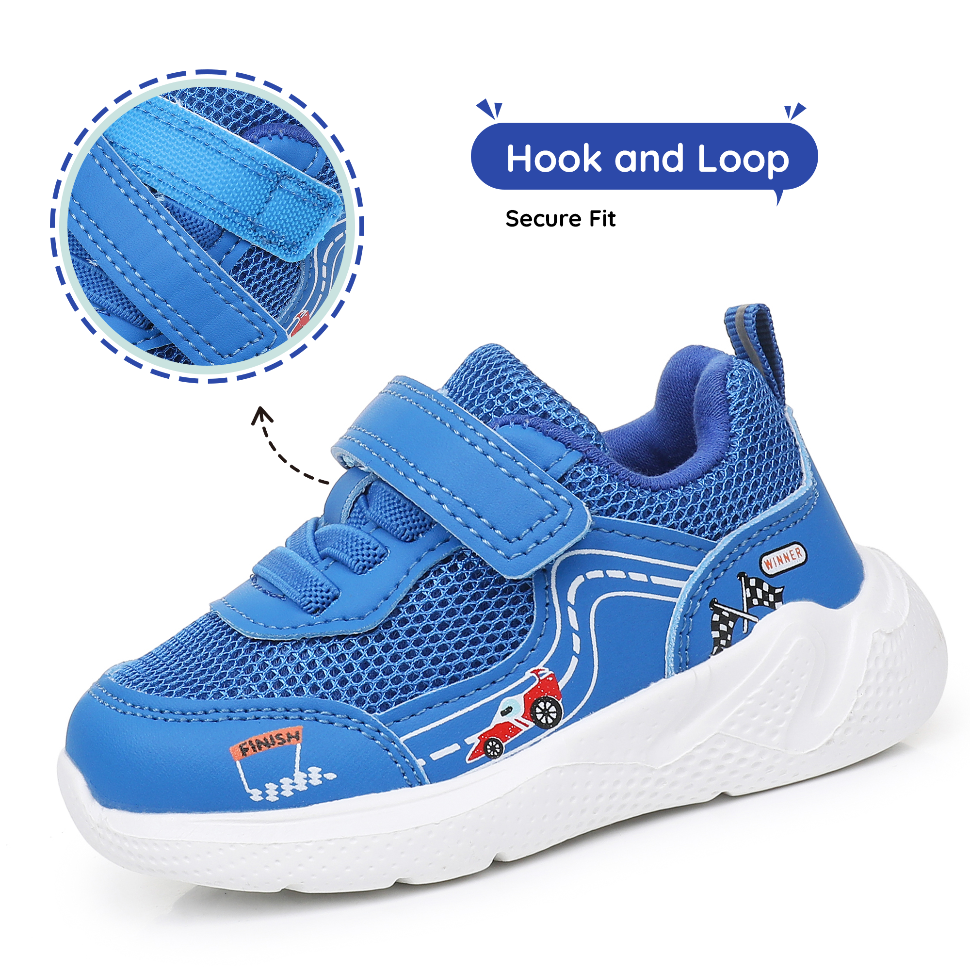 Apakowa Infant & Toddler Boys Girls Sneakers – Breathable Mesh First Walker Shoes with Adjustable Strap or Elastic Laces, Lightweight Non-Slip Athletic Shoes for Early Walkers (6-24 Months)-RF528-Rblue