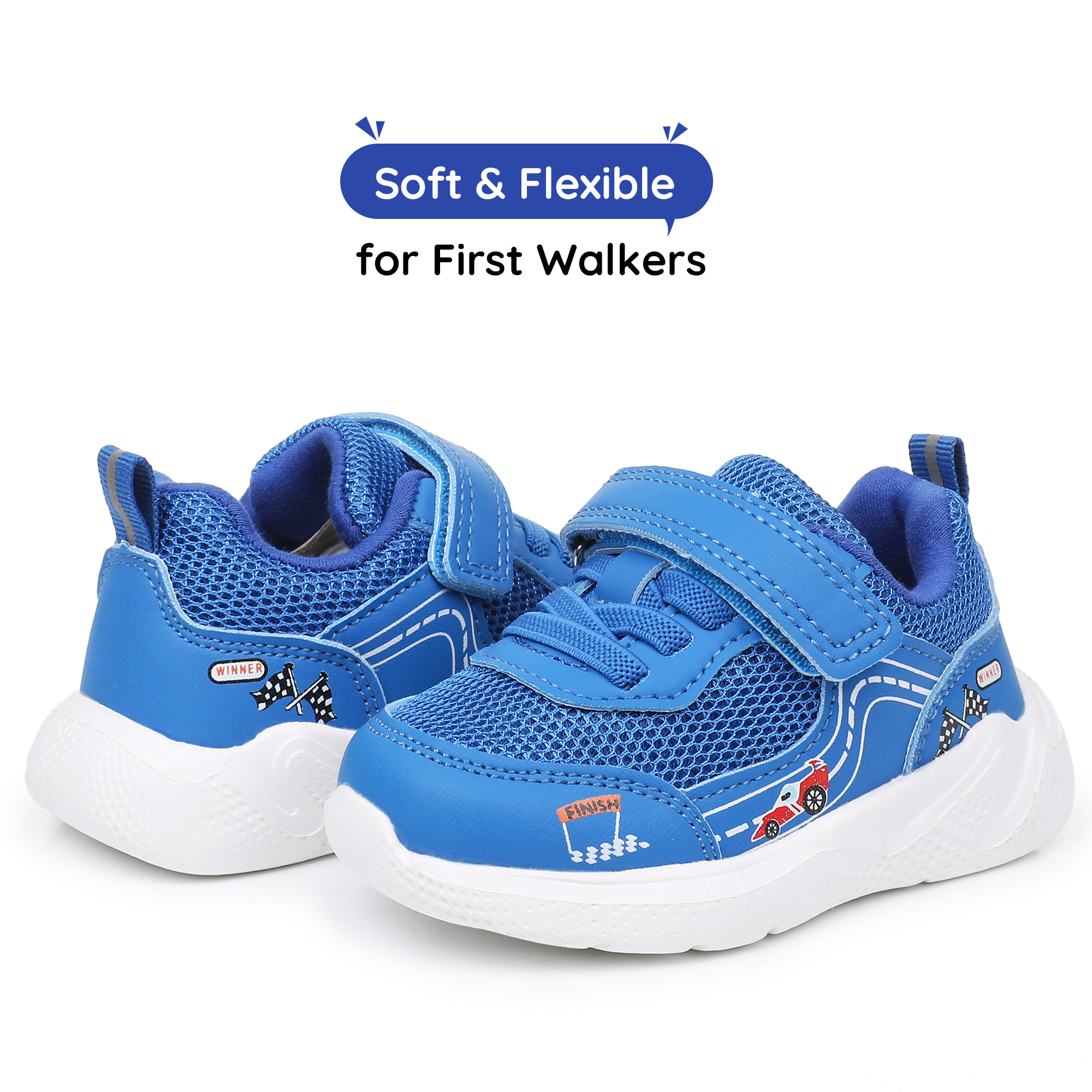 Apakowa Infant & Toddler Boys Girls Sneakers – Breathable Mesh First Walker Shoes with Adjustable Strap or Elastic Laces, Lightweight Non-Slip Athletic Shoes for Early Walkers (6-24 Months)-RF528-Rblue