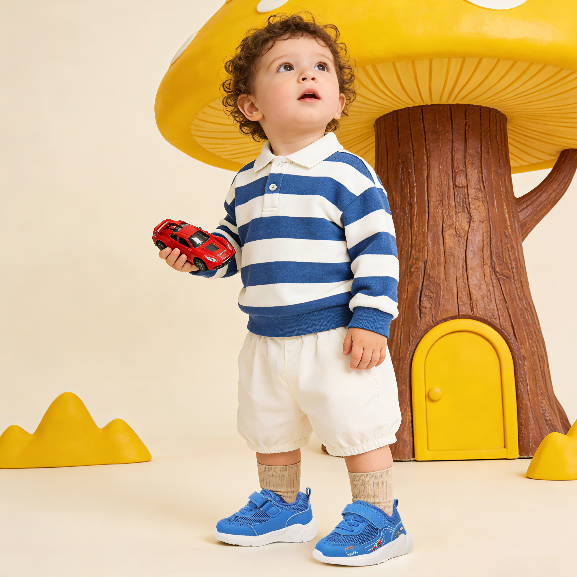 Apakowa Infant & Toddler Boys Girls Sneakers – Breathable Mesh First Walker Shoes with Adjustable Strap or Elastic Laces, Lightweight Non-Slip Athletic Shoes for Early Walkers (6-24 Months)-RF528-Rblue
