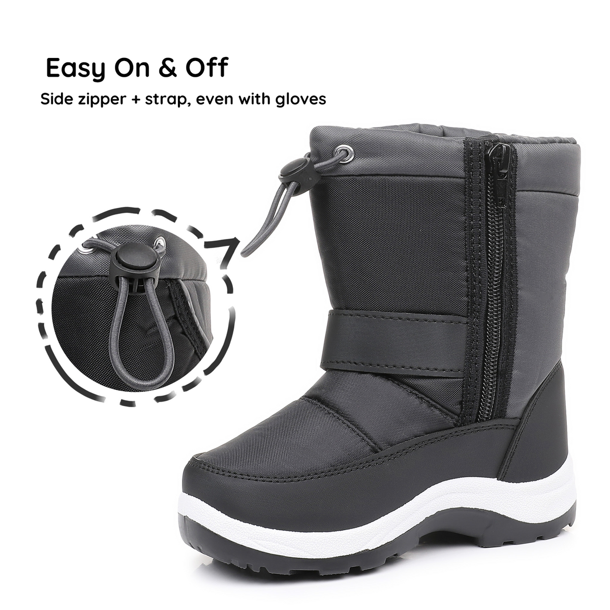 Black  Blikcon Kids Boys Snow Boots Water-resistant Winter Boots - Warm Plush Faux Fur Lined, Side Zipper & Non-Slip Sole (Toddler/Little Kid)-H0618-Black