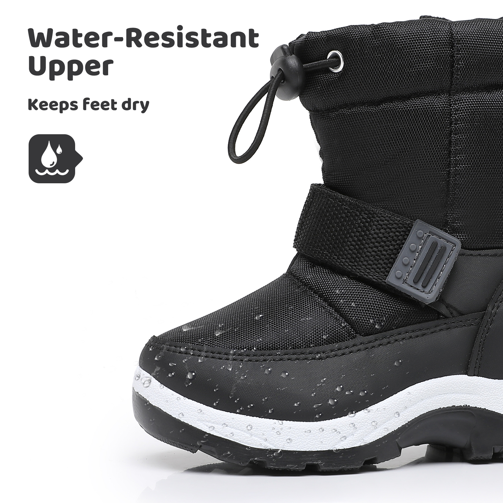 Apakowa Kids Boys Girls Snow Boots Waterproof Warm Winter Boots Slip Resistant (Toddler/Little Kid)-H0327-Black