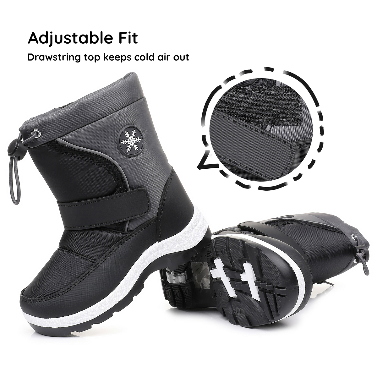 Black  Blikcon Kids Boys Snow Boots Water-resistant Winter Boots - Warm Plush Faux Fur Lined, Side Zipper & Non-Slip Sole (Toddler/Little Kid)-H0618-Black