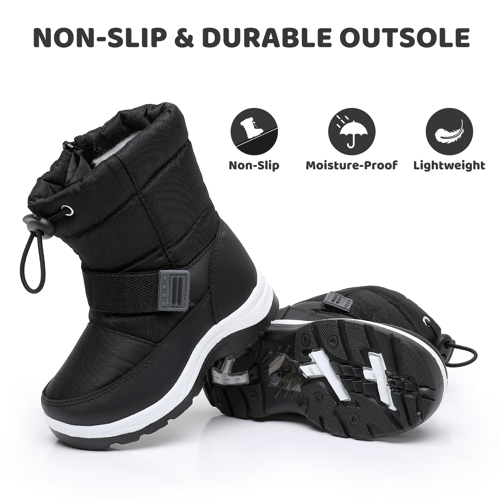 Apakowa Kids Boys Girls Snow Boots Waterproof Warm Winter Boots Slip Resistant (Toddler/Little Kid)-H0327-Black