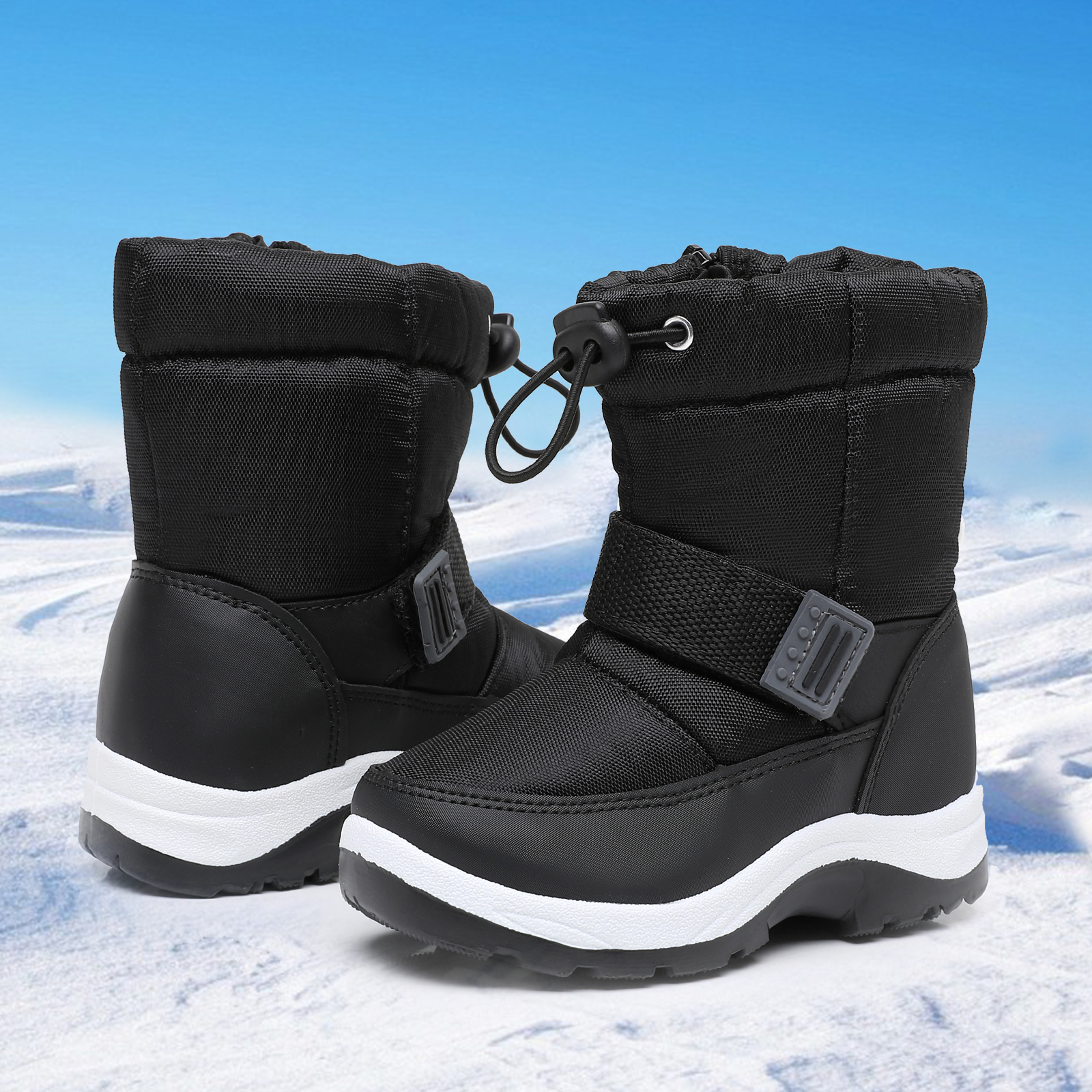 Apakowa Kids Boys Girls Snow Boots Waterproof Warm Winter Boots Slip Resistant (Toddler/Little Kid)-H0327-Black