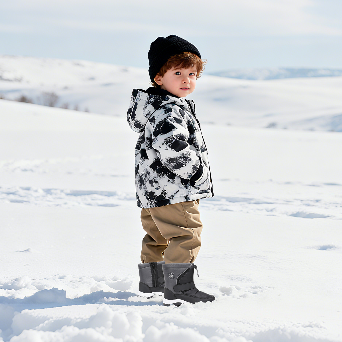 Black  Blikcon Kids Boys Snow Boots Water-resistant Winter Boots - Warm Plush Faux Fur Lined, Side Zipper & Non-Slip Sole (Toddler/Little Kid)-H0618-Black