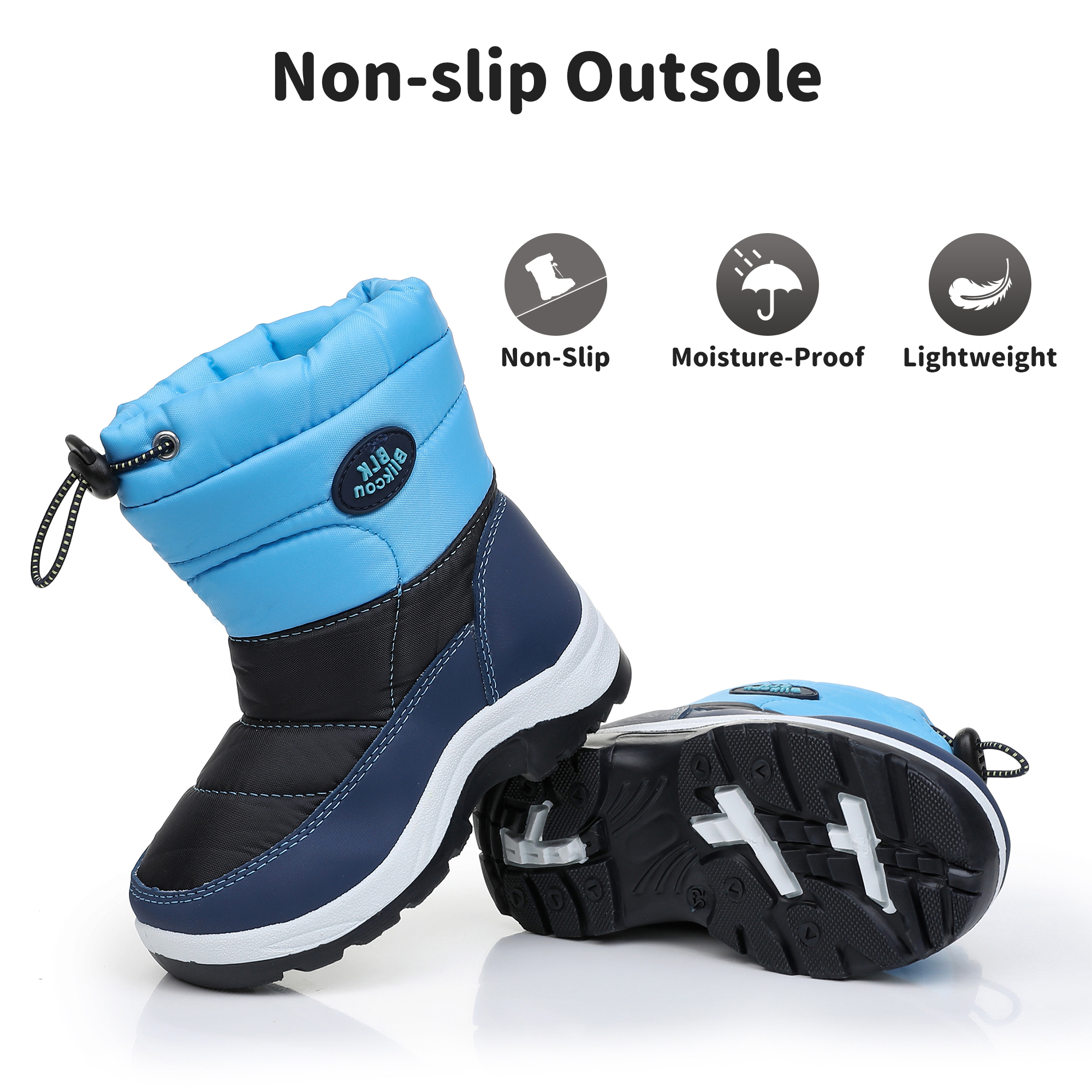Blikcon Boys Girls Snow Boots Slip Resistant Waterproof Winter Boots (Toddler/Little Kid)-BLK-H0326-NavyBlue