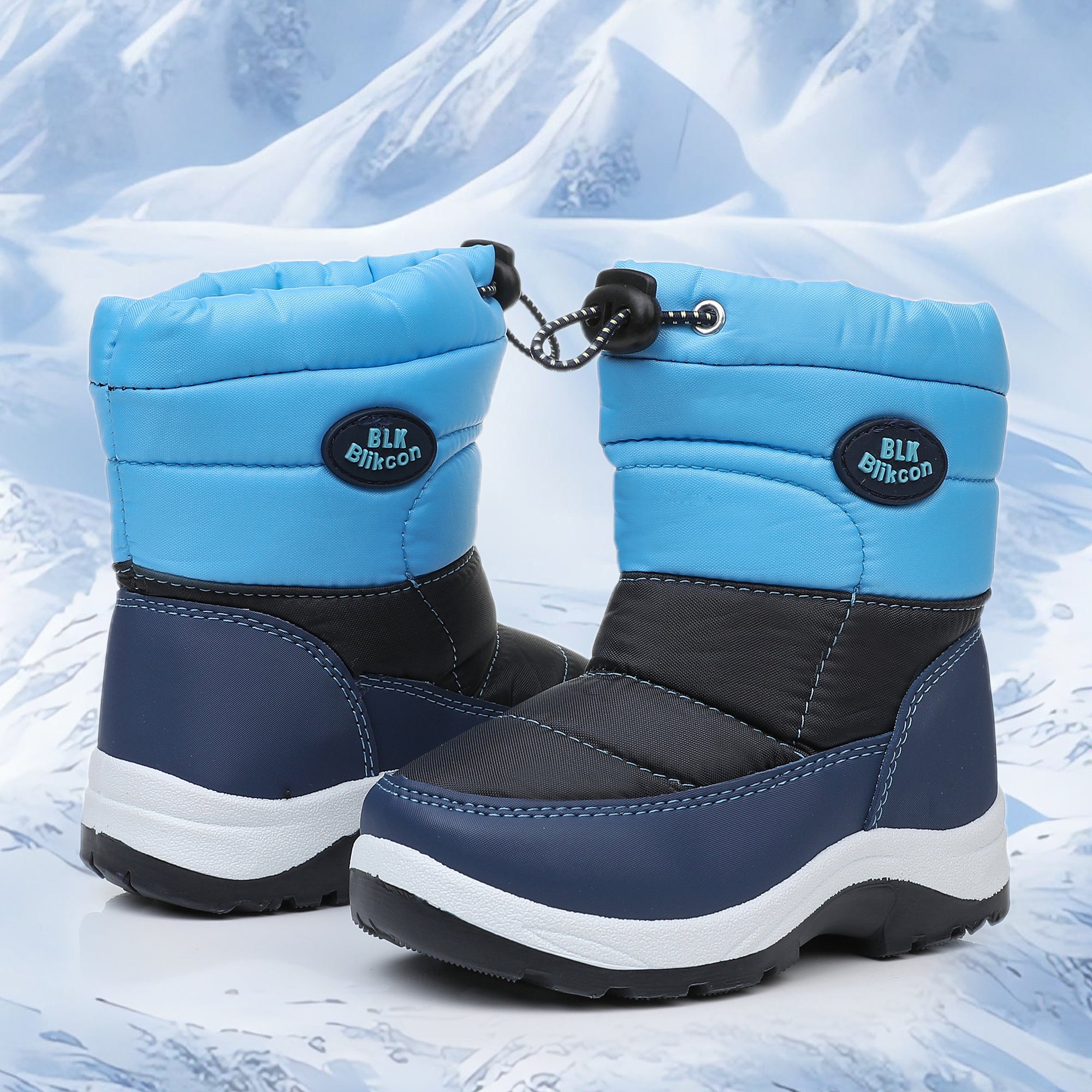 Blikcon Boys Girls Snow Boots Slip Resistant Waterproof Winter Boots (Toddler/Little Kid)-BLK-H0326-NavyBlue