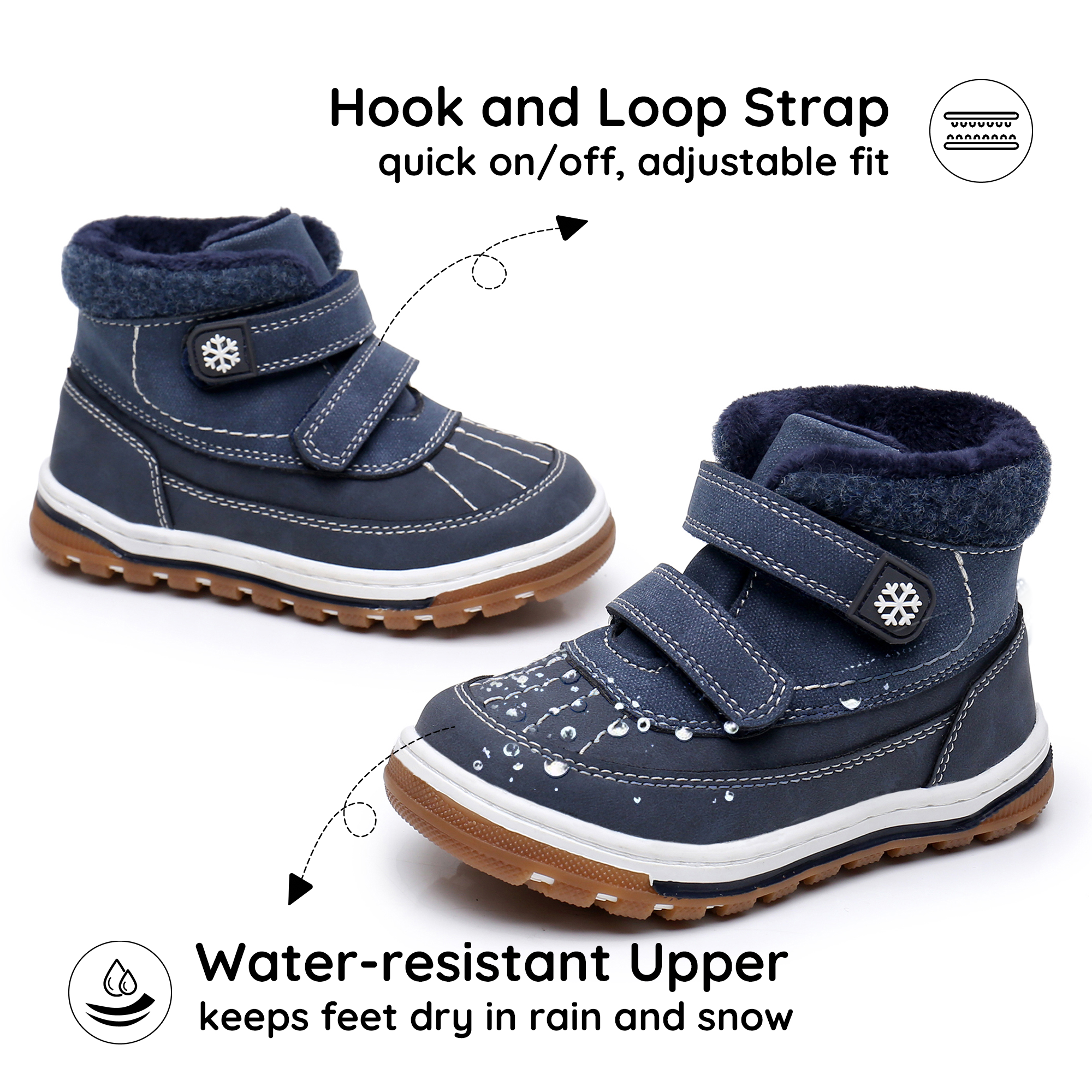 Blikcon Boys Boots Toddler Boys Fall Winter Boots Outdoor with Hook and Loop (Toddler/Little Kid)-BLK-35217-Navy