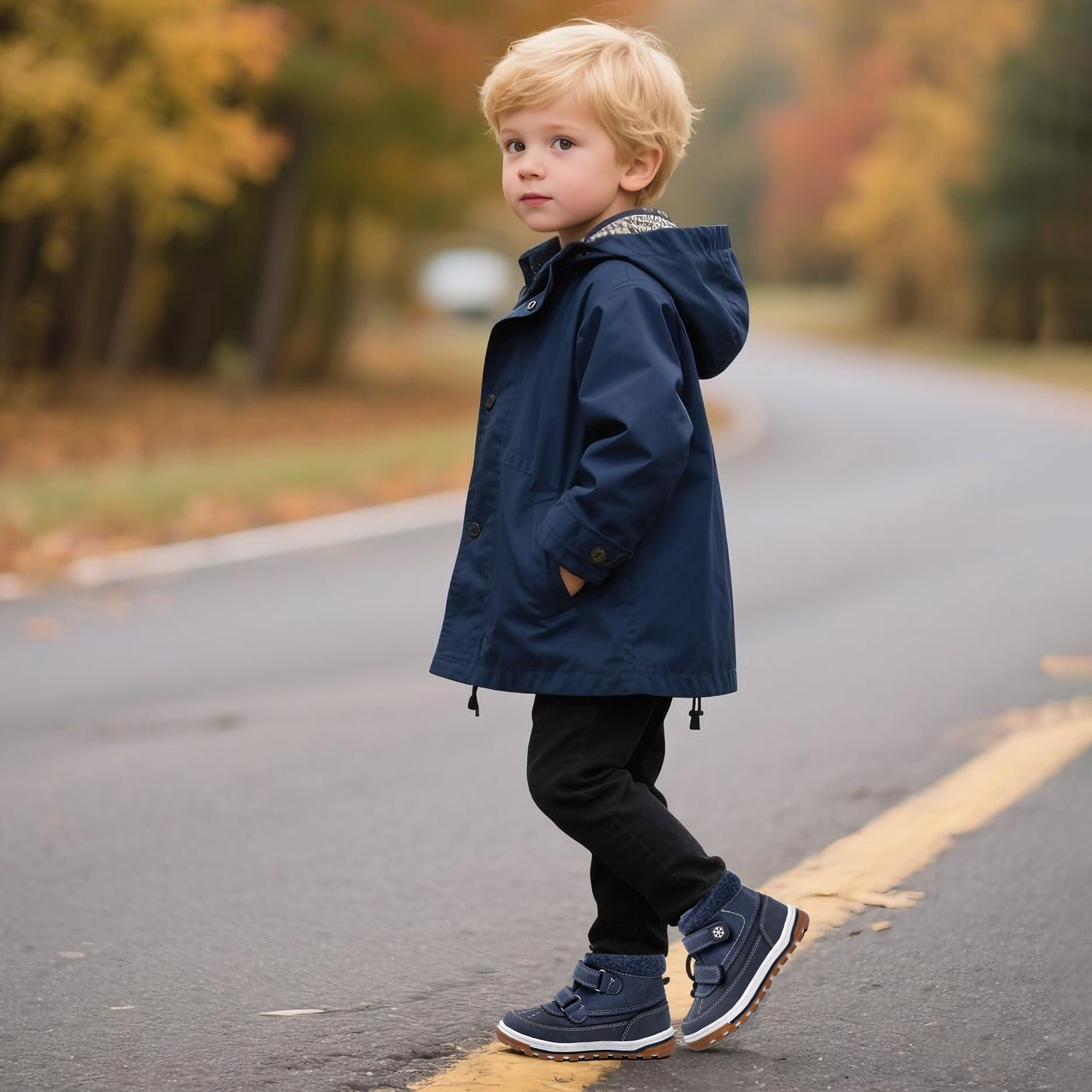 Blikcon Boys Boots Toddler Boys Fall Winter Boots Outdoor with Hook and Loop (Toddler/Little Kid)-BLK-35217-Navy