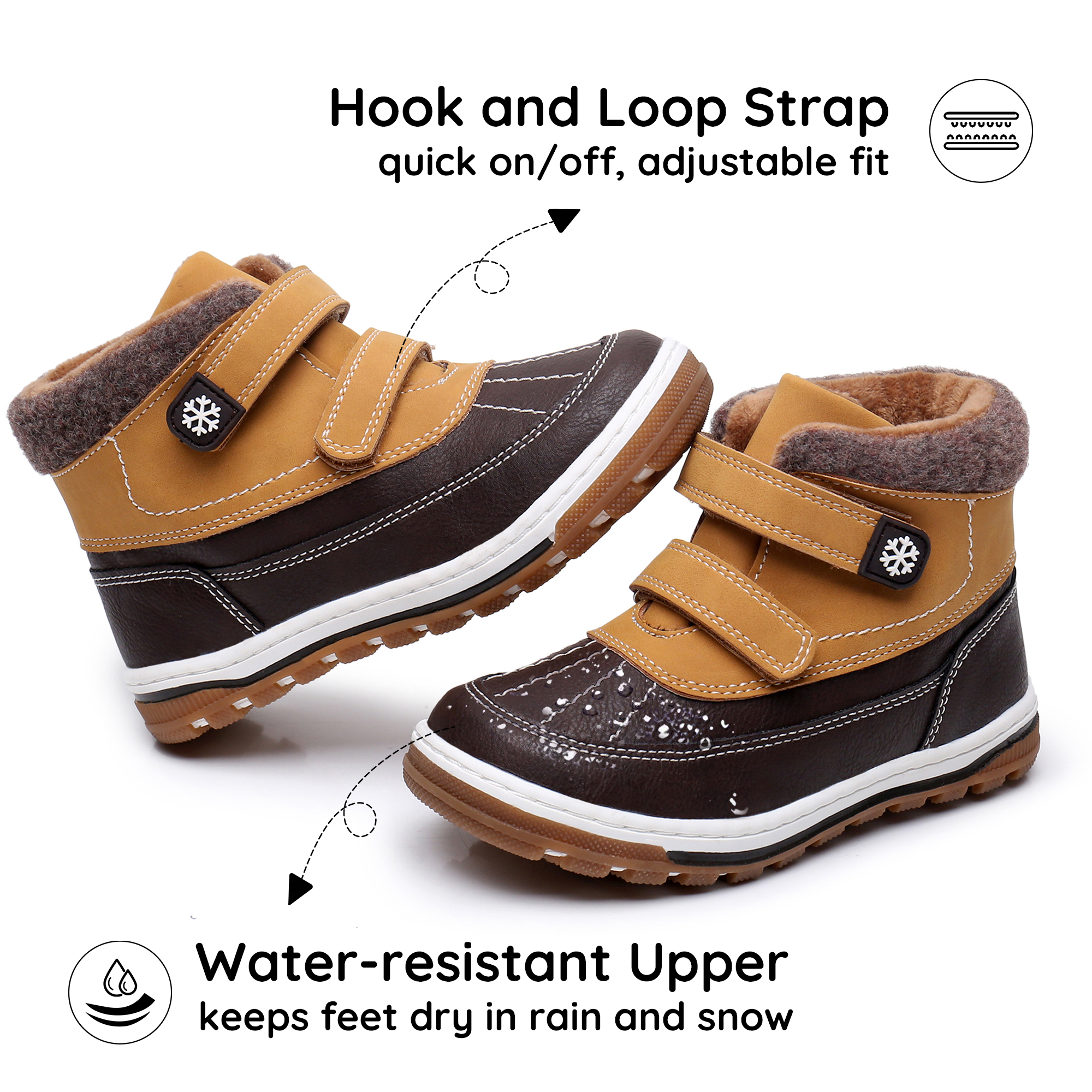 Blikcon Boys Boots Toddler Boys Fall Winter Boots Outdoor with Hook and Loop (Toddler/Little Kid)-BLK-35217-Camel