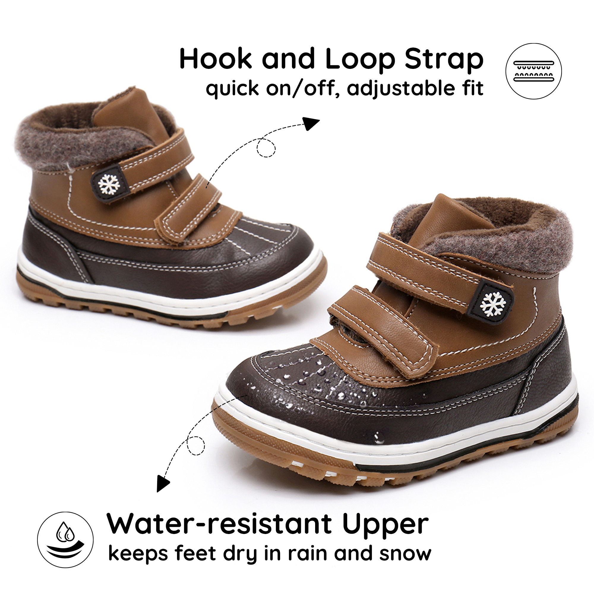 Blikcon Boys Boots Toddler Boys Fall Winter Boots Outdoor with Hook and Loop (Toddler/Little Kid)-BLK-35217-Darkbrown