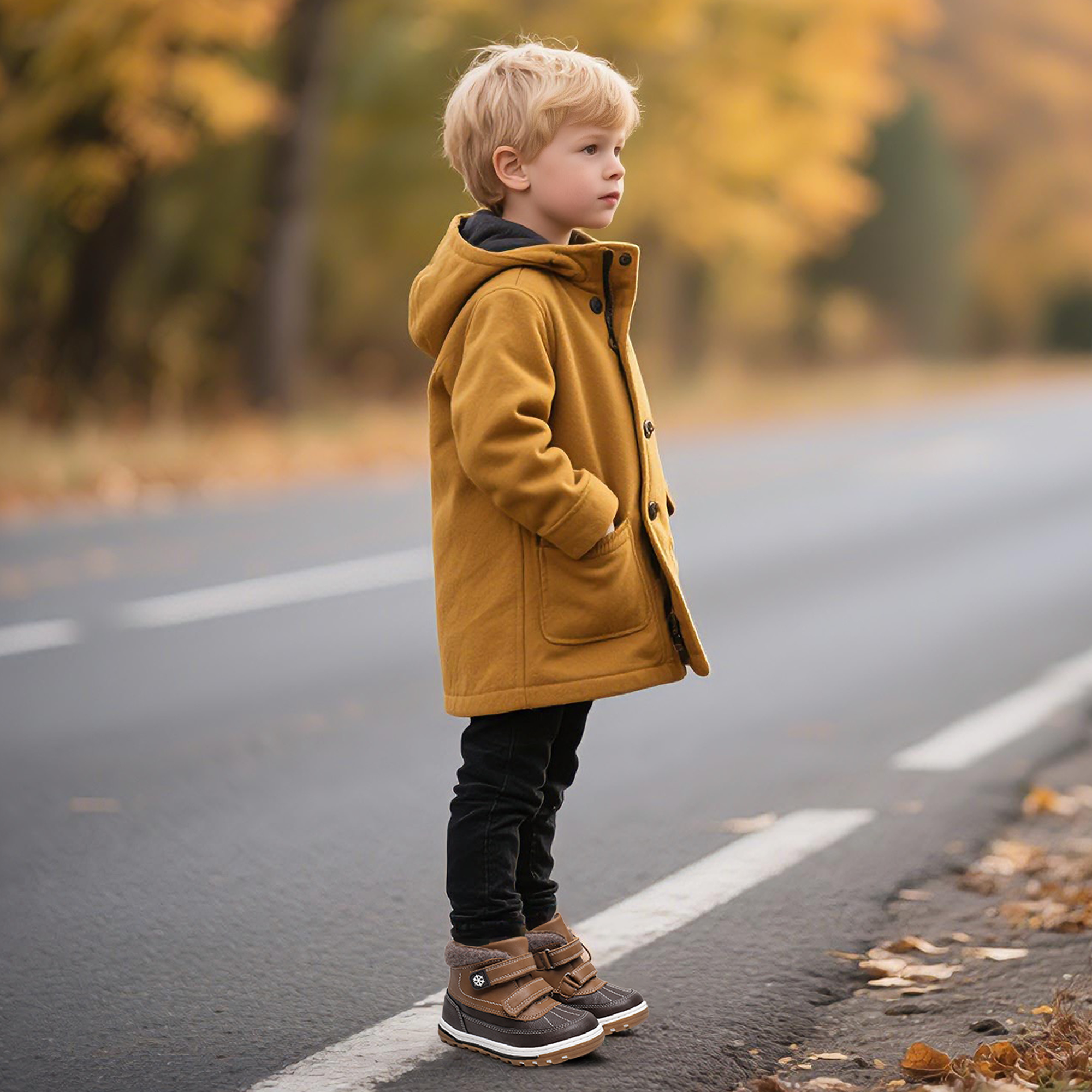 Blikcon Boys Boots Toddler Boys Fall Winter Boots Outdoor with Hook and Loop (Toddler/Little Kid)-BLK-35217-Darkbrown