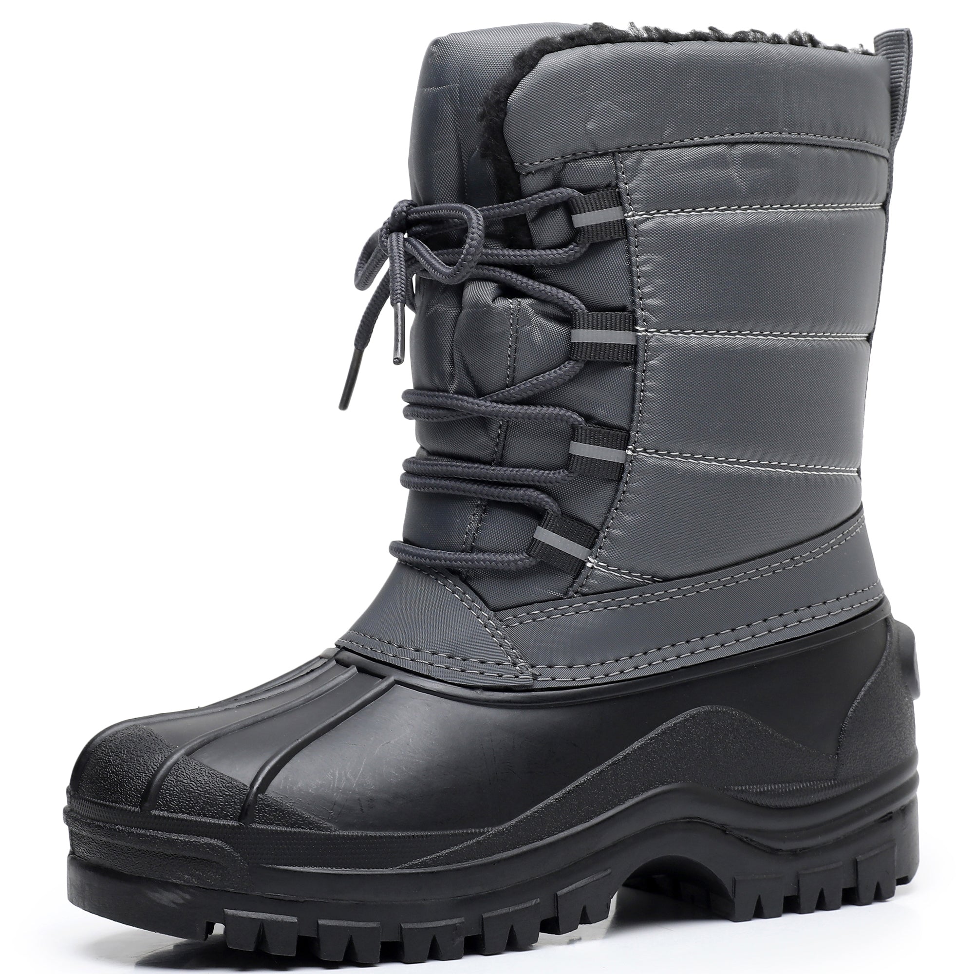 Apakowa Kids Boys Girls Winter Snow Boots Waterproof Outdoor Insulated Snow Boots (Little Kid/Big Kid)-H8323-Grey