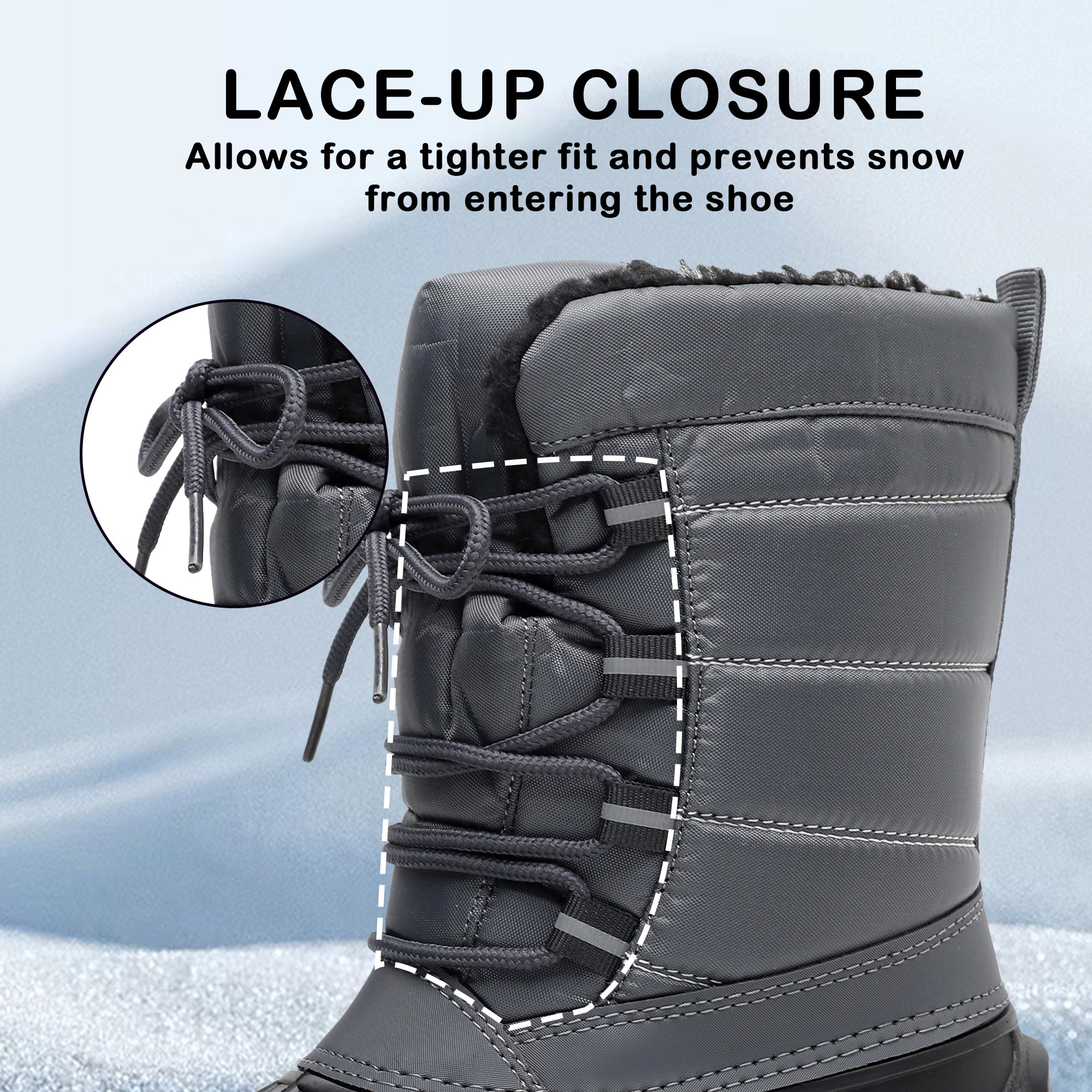 Apakowa Kids Boys Girls Winter Snow Boots Waterproof Outdoor Insulated Snow Boots (Little Kid/Big Kid)-H8323-Grey