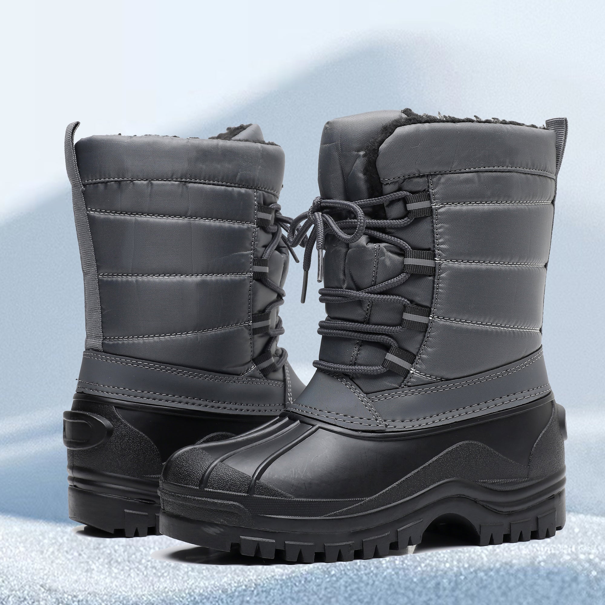 Apakowa Kids Boys Girls Winter Snow Boots Waterproof Outdoor Insulated Snow Boots (Little Kid/Big Kid)-H8323-Grey