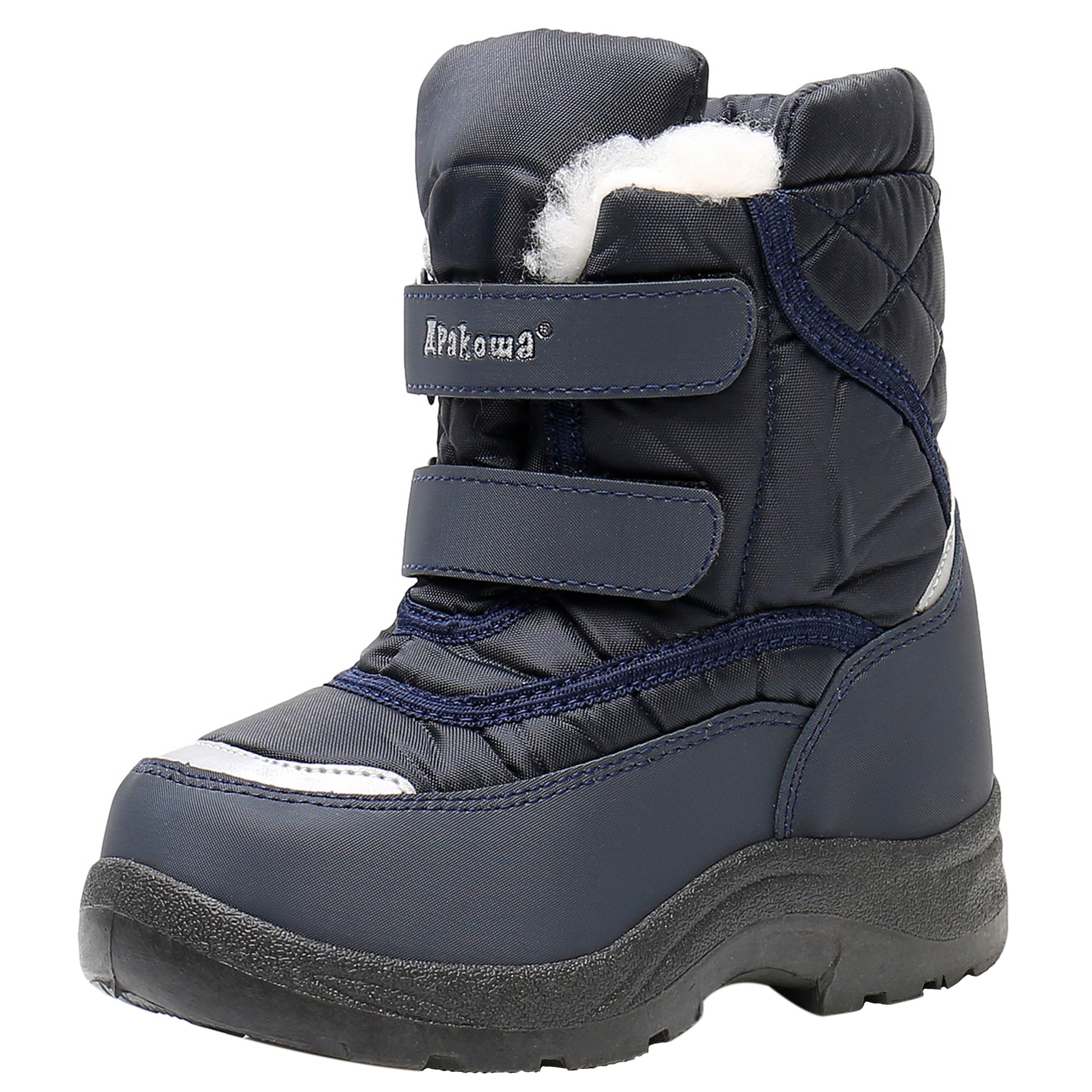 Apakowa Boys Water-resistant Snow Bootswith Hook & Loop for Toddler/Little Kid-H3305-Navy