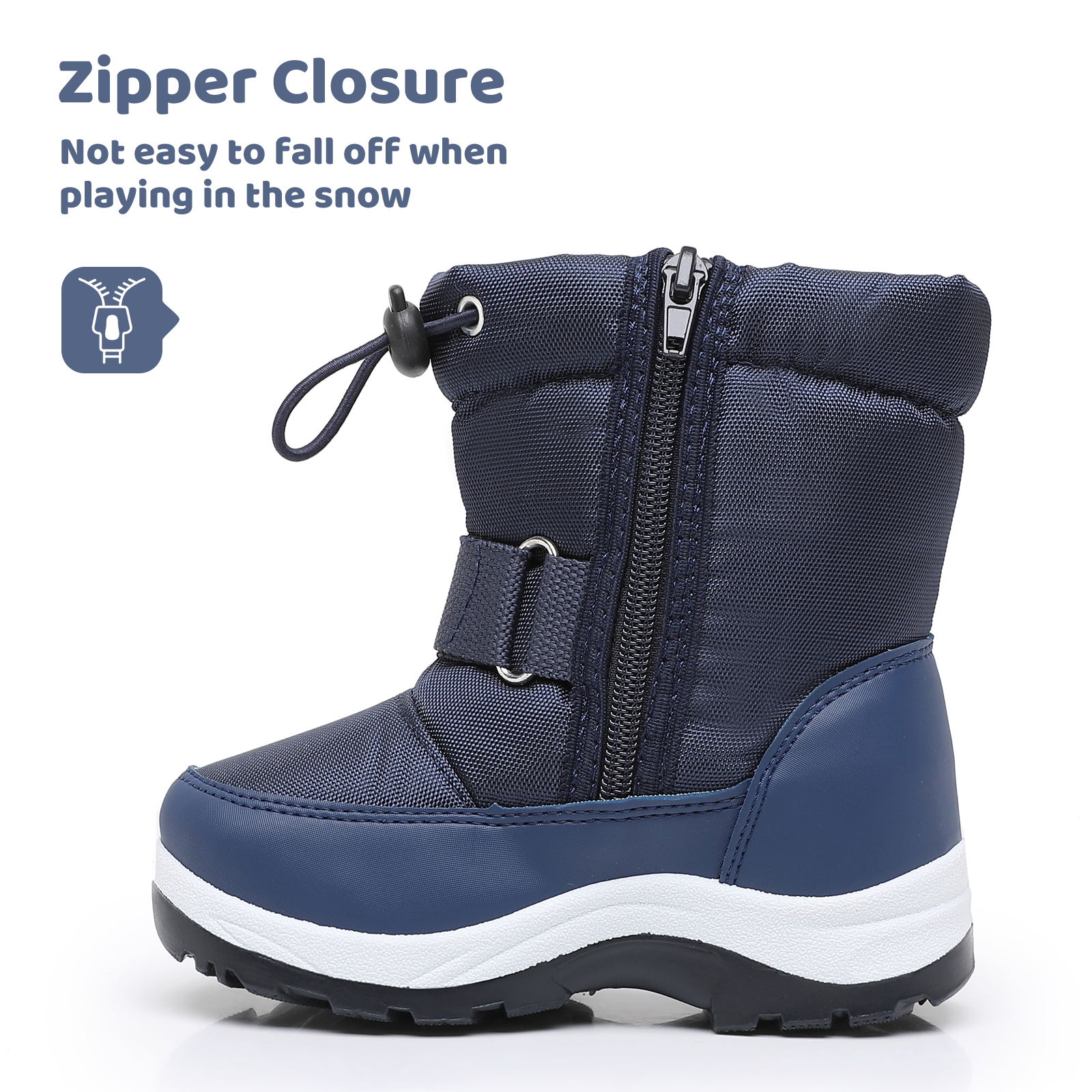 Apakowa Kids Boys Girls Snow Boots Waterproof Warm Winter Boots Slip Resistant (Toddler/Little Kid)-H0327-Navy