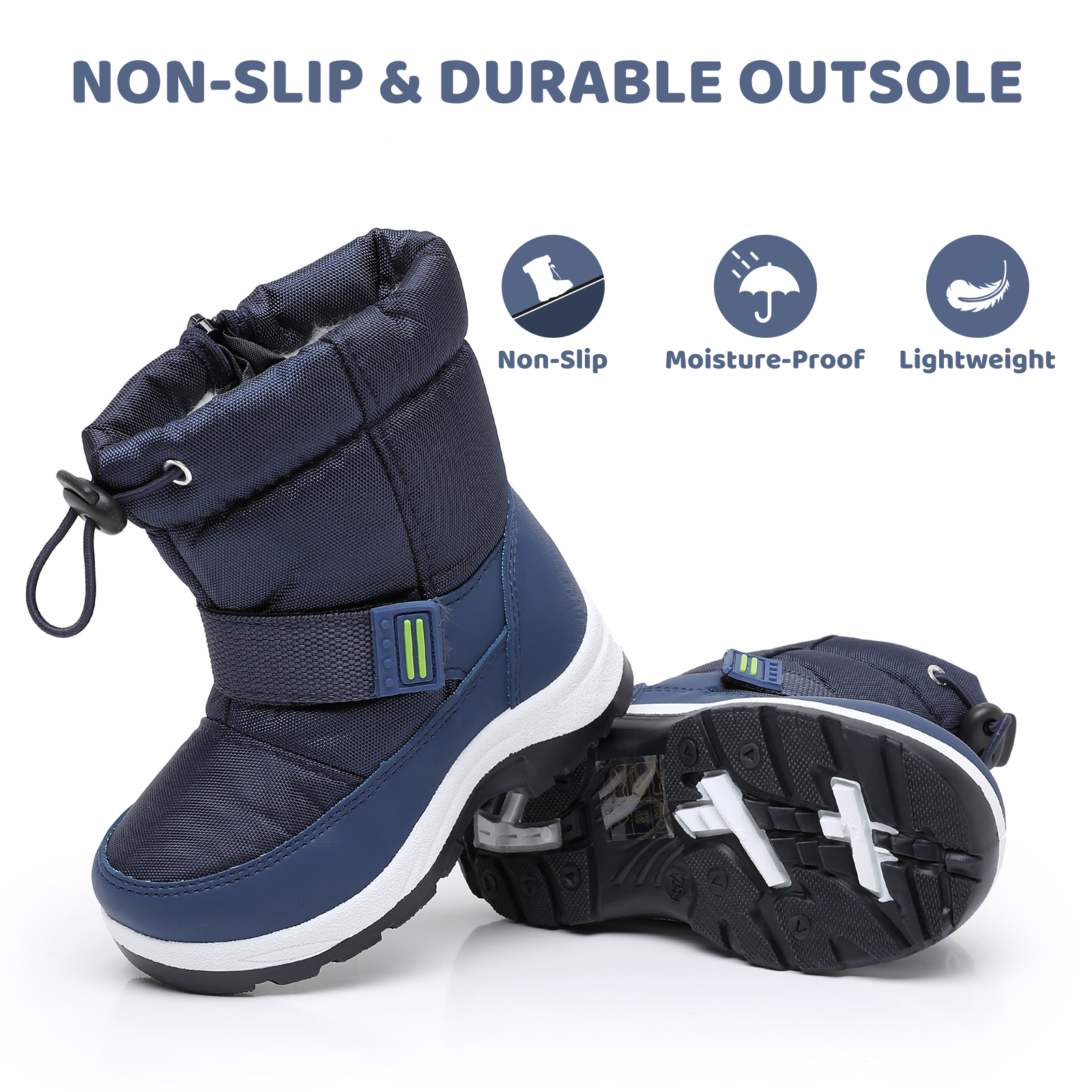 Apakowa Kids Boys Girls Snow Boots Waterproof Warm Winter Boots Slip Resistant (Toddler/Little Kid)-H0327-Navy