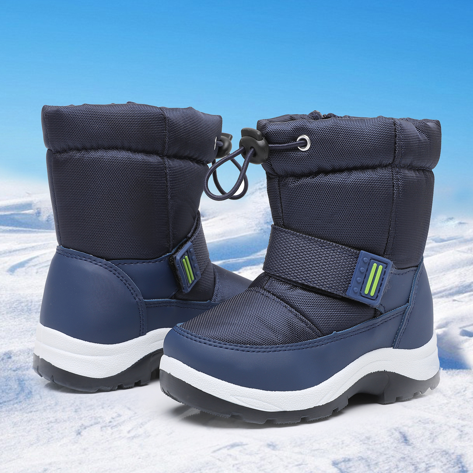 Apakowa Kids Boys Girls Snow Boots Waterproof Warm Winter Boots Slip Resistant (Toddler/Little Kid)-H0327-Navy