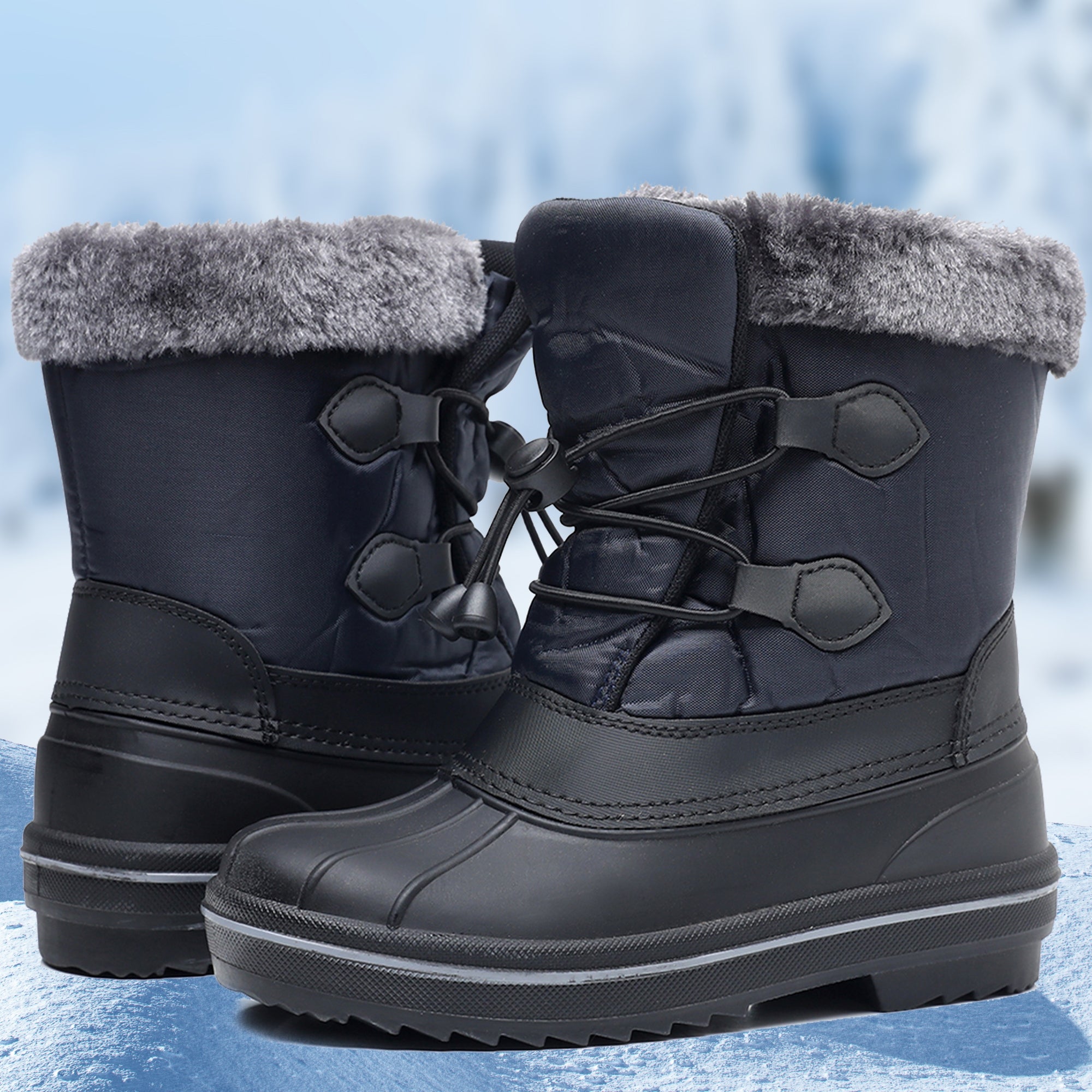 Apakowa Boys Girls Snow Boots Outdoor Slip Resistant Insulated Waterproof Winter Snow Boots (Toddler/Little Kid/Big Kid)-HDL578-Navy