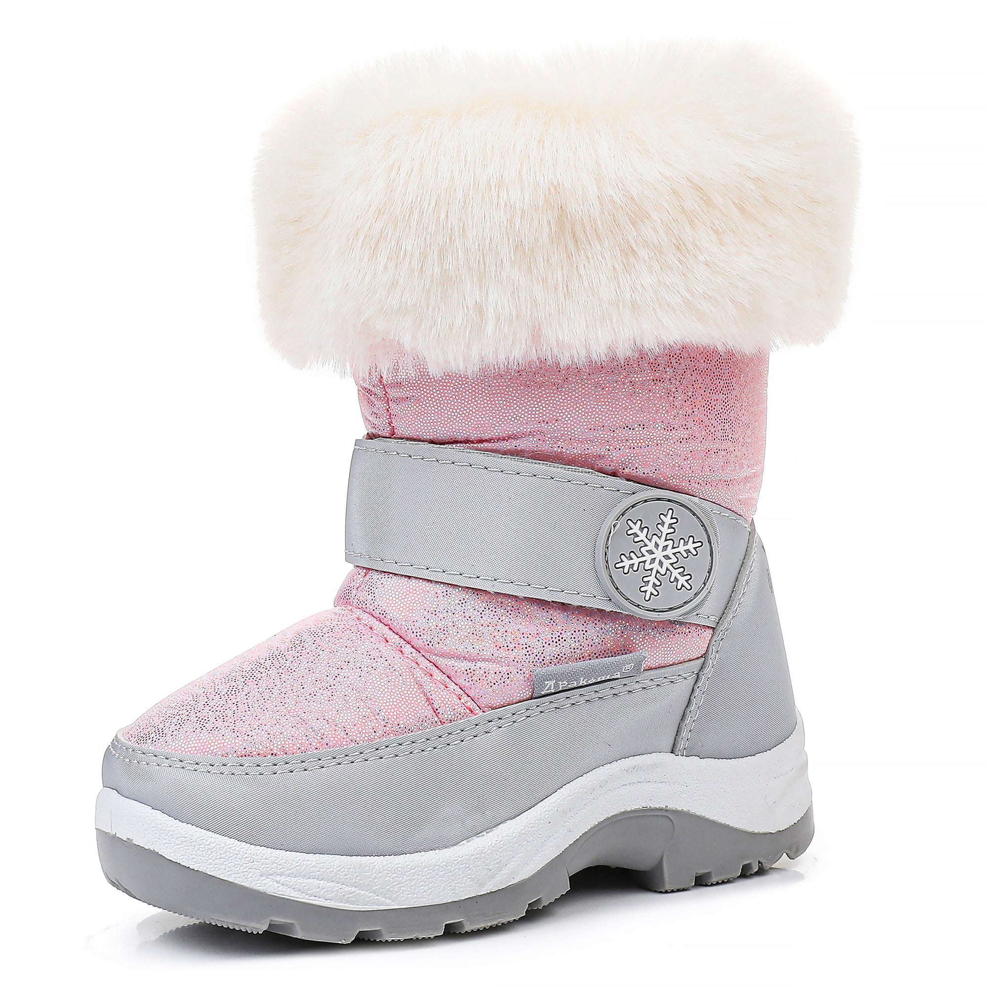 Apakowa Kids Girls Insulated Lined Winter Warm Snow Boots (Toddler/Little Kid)-H7322-Pink