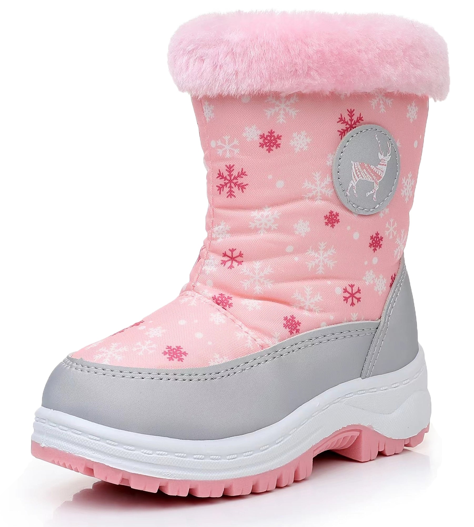 Apakowa Kids Boys Girls Snow Boots Waterproof Warm Winter Boots Slip Resistant (Toddler/Little Kid)-H0329-Pink