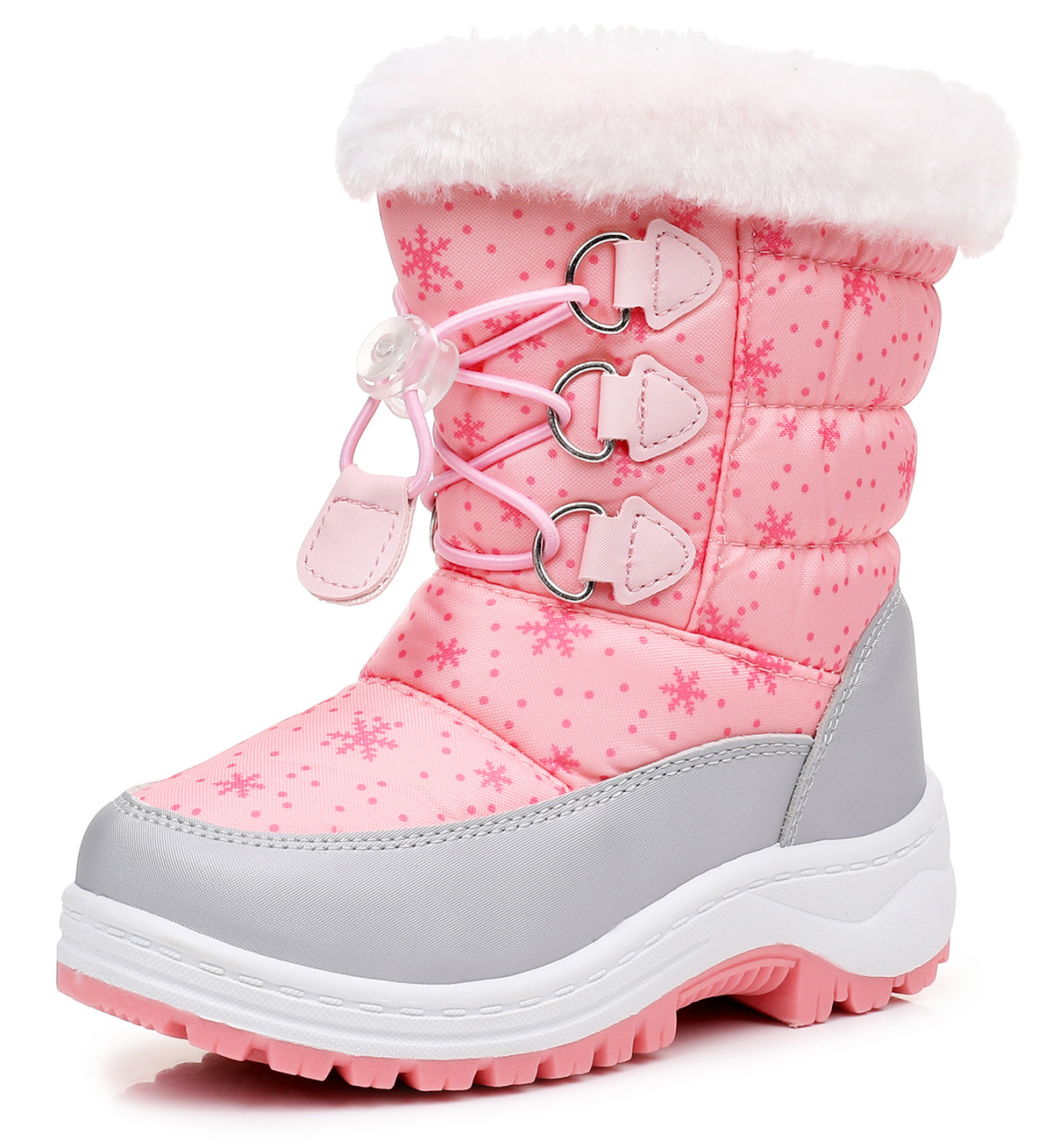 Blikcon Girls Waterproof Snow Boots with Faux Fur – Warm Winter Boots with Drawstring Closure & Non-Slip Sole-H0620-Pink