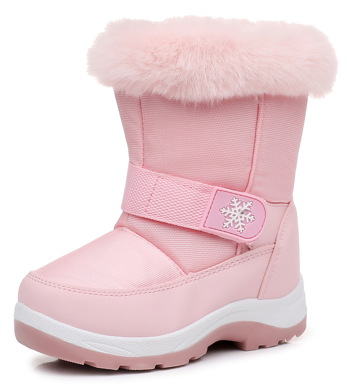 Blikcon Kids Girls Snow Boots Water-resistant Winter Boots with Faux Fur – Warm Winter Boots with Side Zipper & Non-Slip Sole (Toddler/Little Kid)-H0619-Pink
