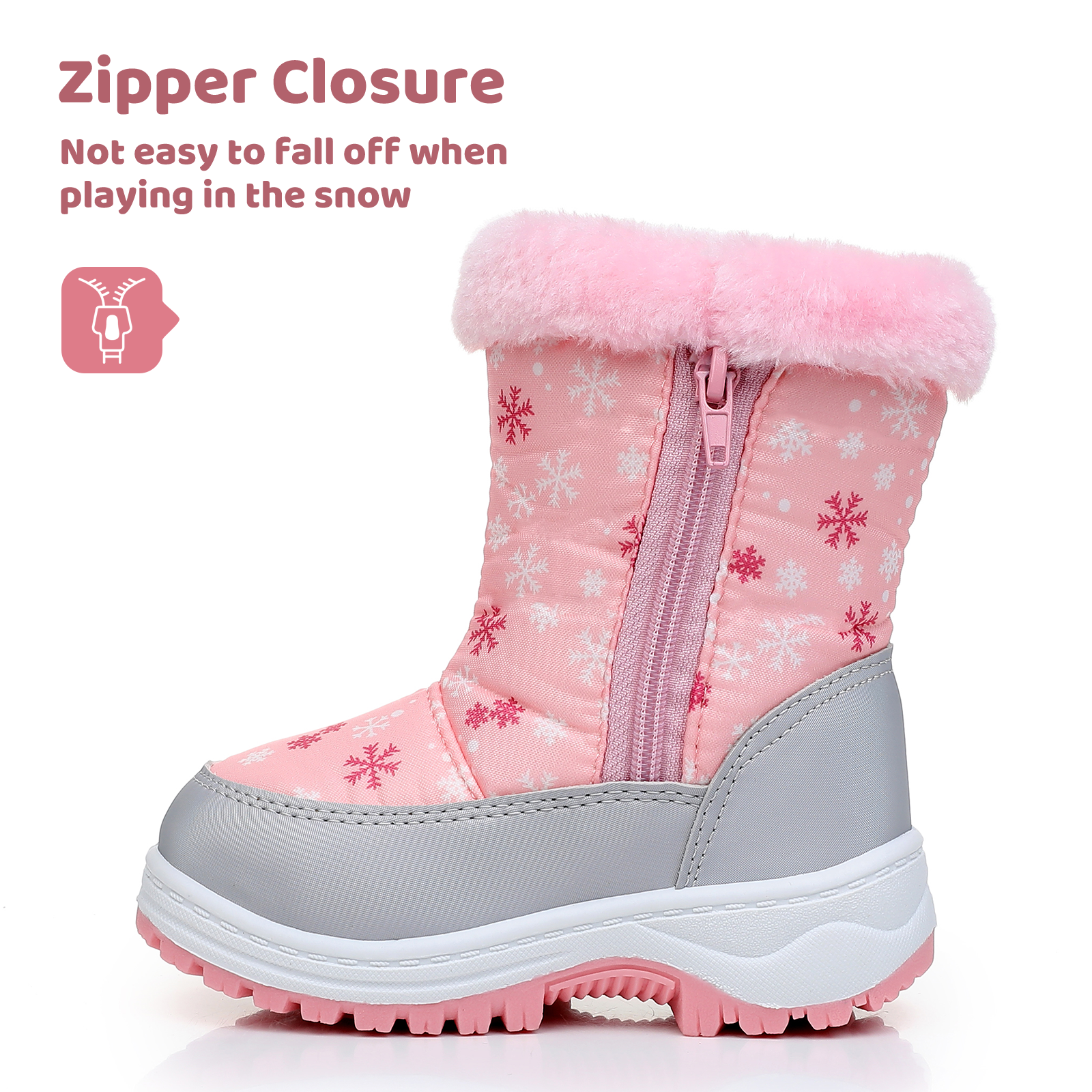 Apakowa Kids Boys Girls Snow Boots Waterproof Warm Winter Boots Slip Resistant (Toddler/Little Kid)-H0329-Pink