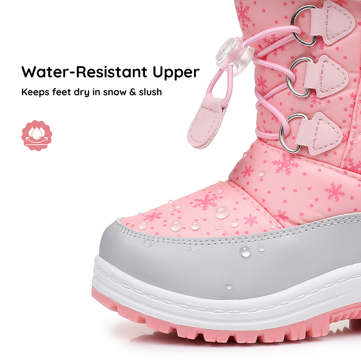 Blikcon Girls Waterproof Snow Boots with Faux Fur – Warm Winter Boots with Drawstring Closure & Non-Slip Sole-H0620-Pink