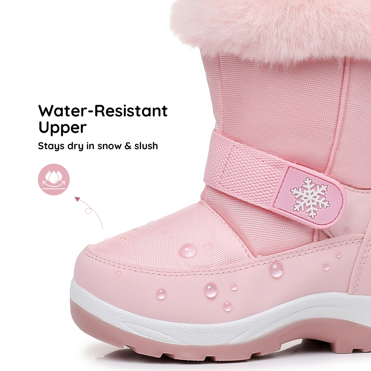 Blikcon Kids Girls Snow Boots Water-resistant Winter Boots with Faux Fur – Warm Winter Boots with Side Zipper & Non-Slip Sole (Toddler/Little Kid)-H0619-Pink