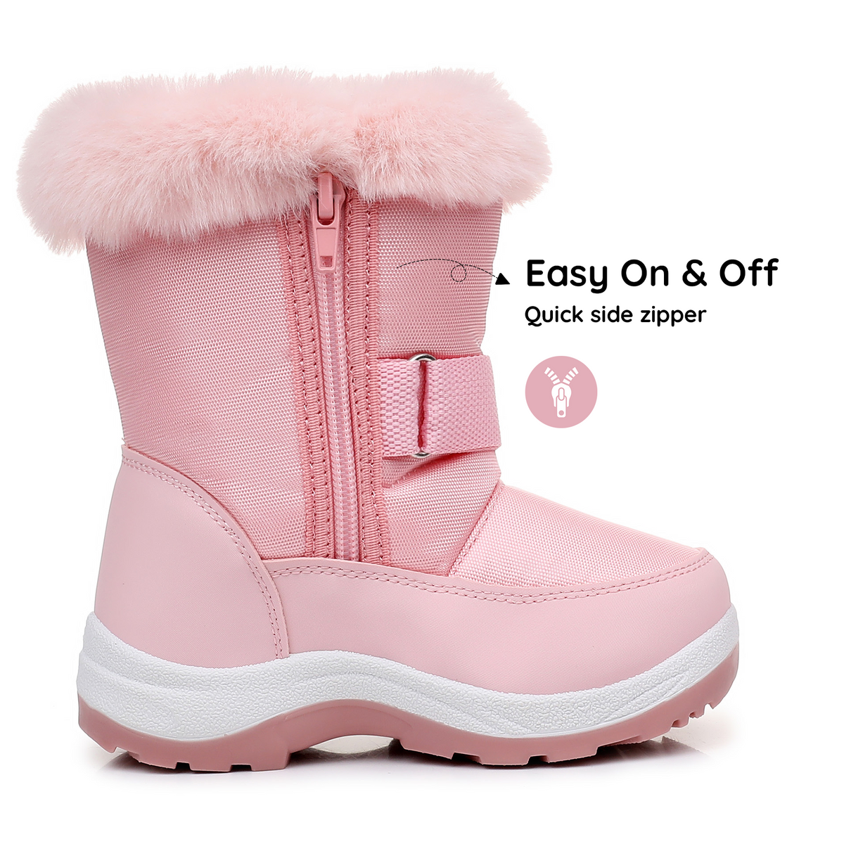 Blikcon Kids Girls Snow Boots Water-resistant Winter Boots with Faux Fur – Warm Winter Boots with Side Zipper & Non-Slip Sole (Toddler/Little Kid)-H0619-Pink