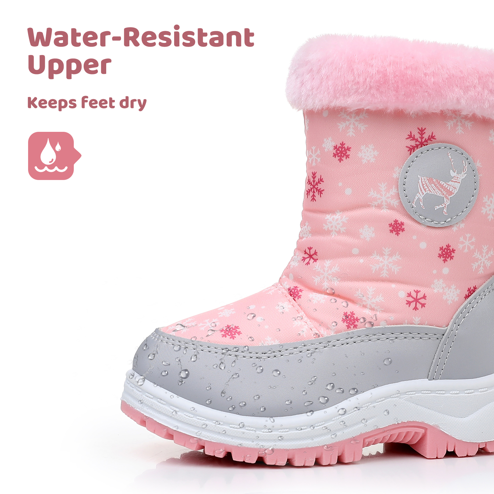 Apakowa Kids Boys Girls Snow Boots Waterproof Warm Winter Boots Slip Resistant (Toddler/Little Kid)-H0329-Pink
