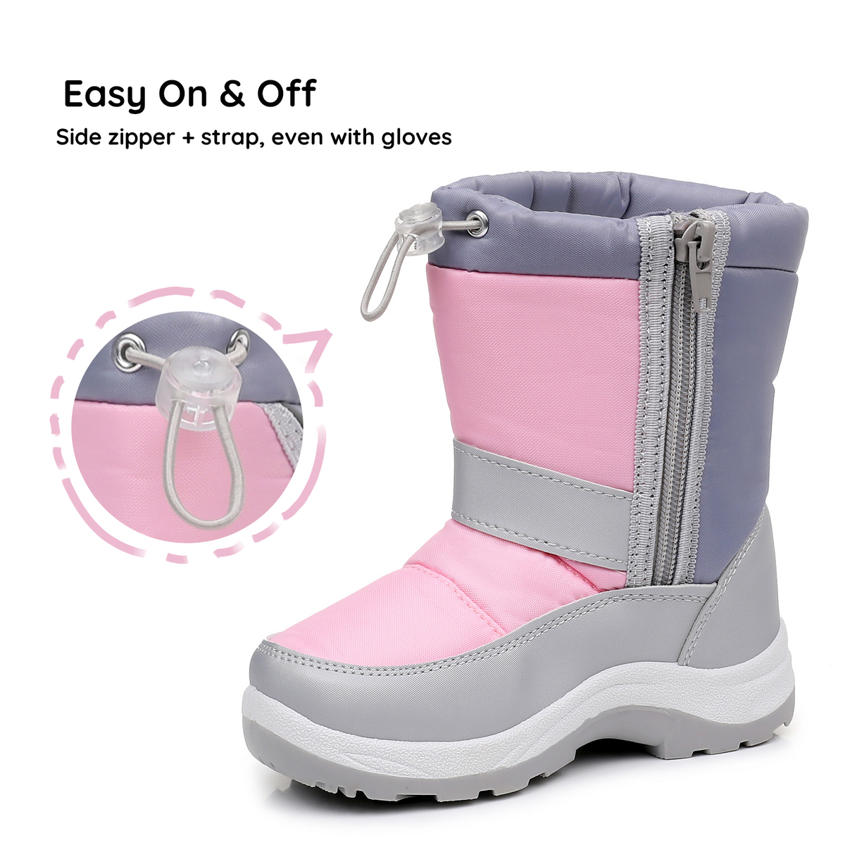 Blikcon Kids Girls Snow Boots Water-resistant Winter Boots - Warm Plush Faux Fur Lined, Side Zipper & Non-Slip Sole (Toddler/Little Kid)-H0618-Pink