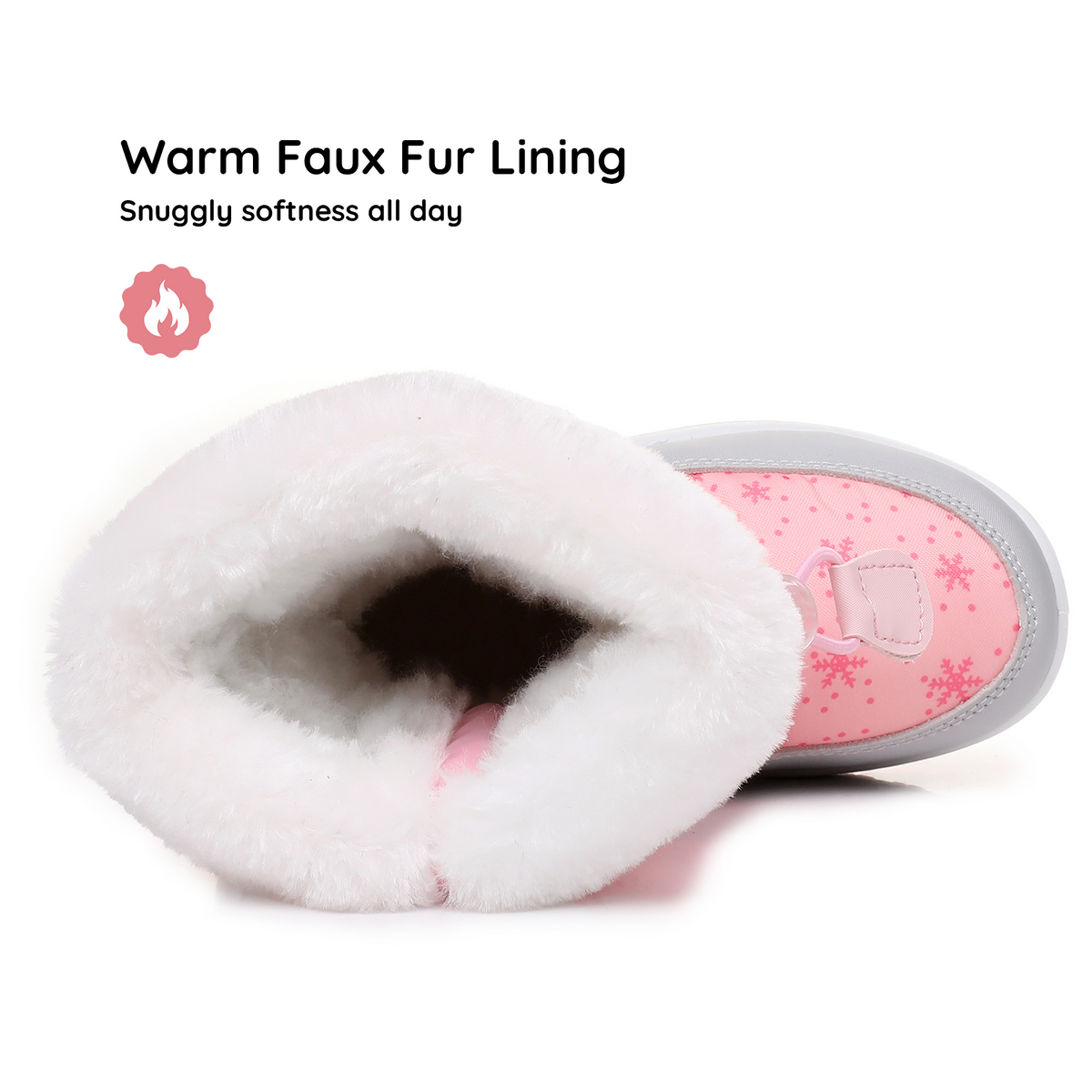 Blikcon Girls Waterproof Snow Boots with Faux Fur – Warm Winter Boots with Drawstring Closure & Non-Slip Sole-H0620-Pink
