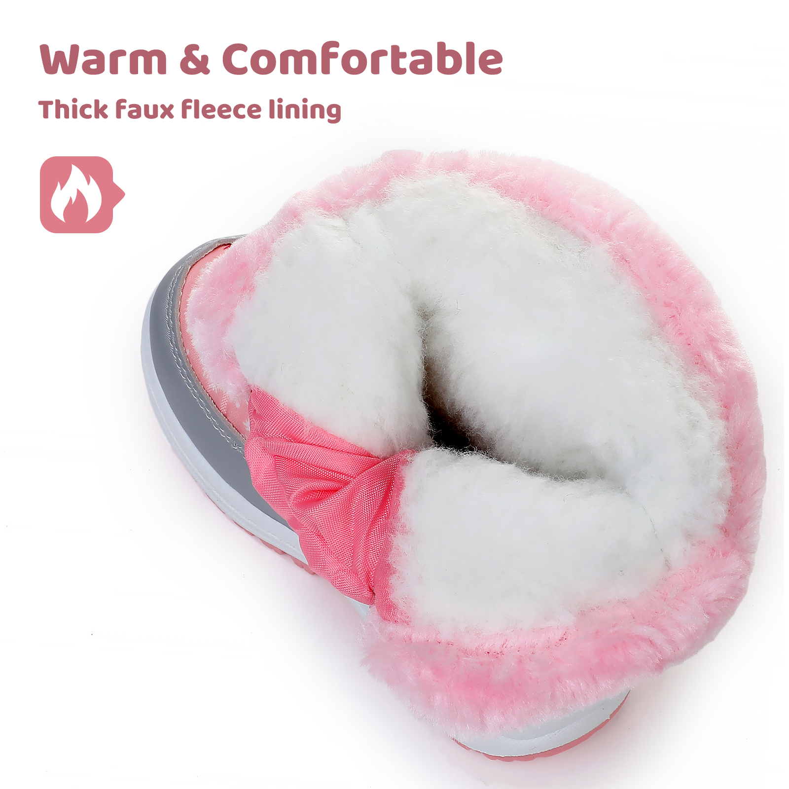 Apakowa Kids Boys Girls Snow Boots Waterproof Warm Winter Boots Slip Resistant (Toddler/Little Kid)-H0329-Pink