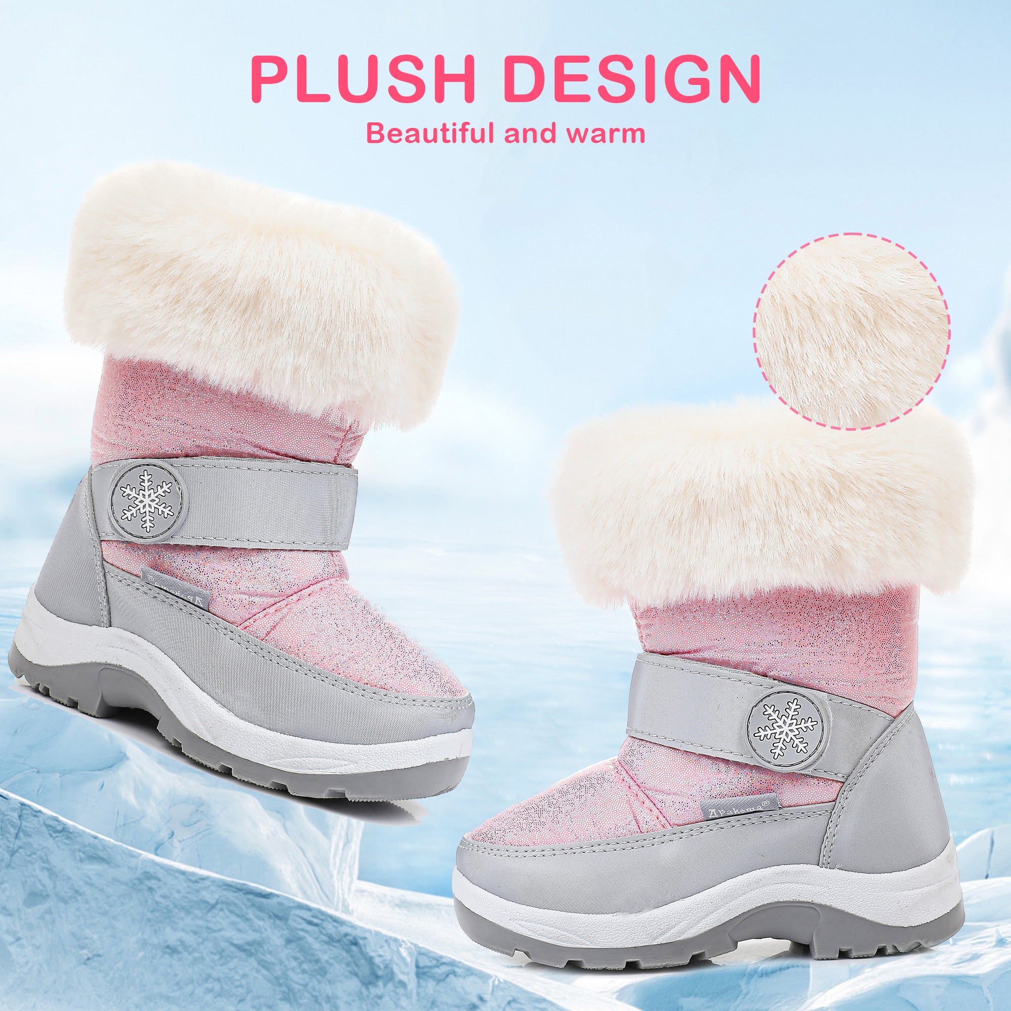 Apakowa Kids Girls Insulated Lined Winter Warm Snow Boots (Toddler/Little Kid)-H7322-Pink